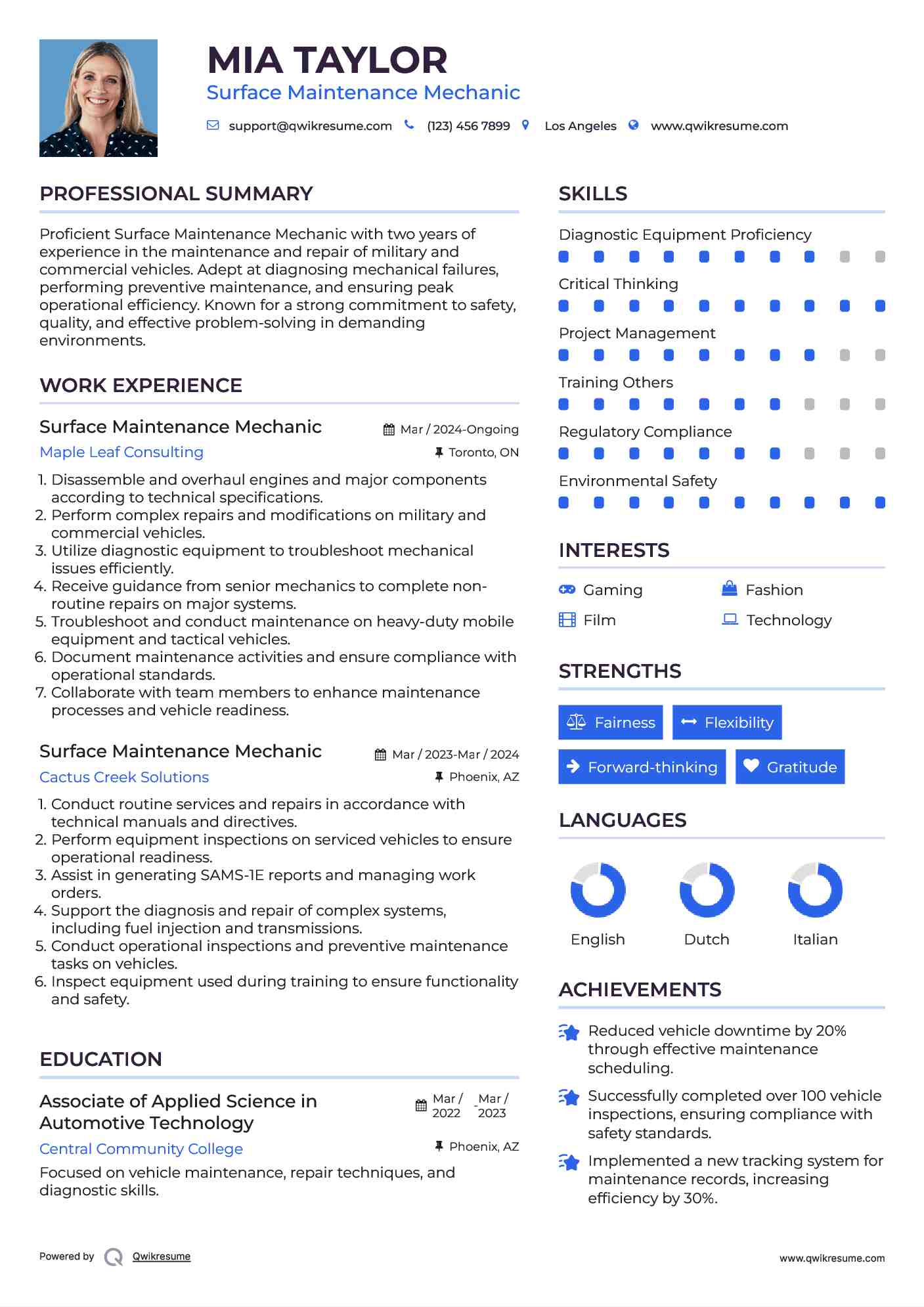 Surface Maintenance Mechanic Resume Template