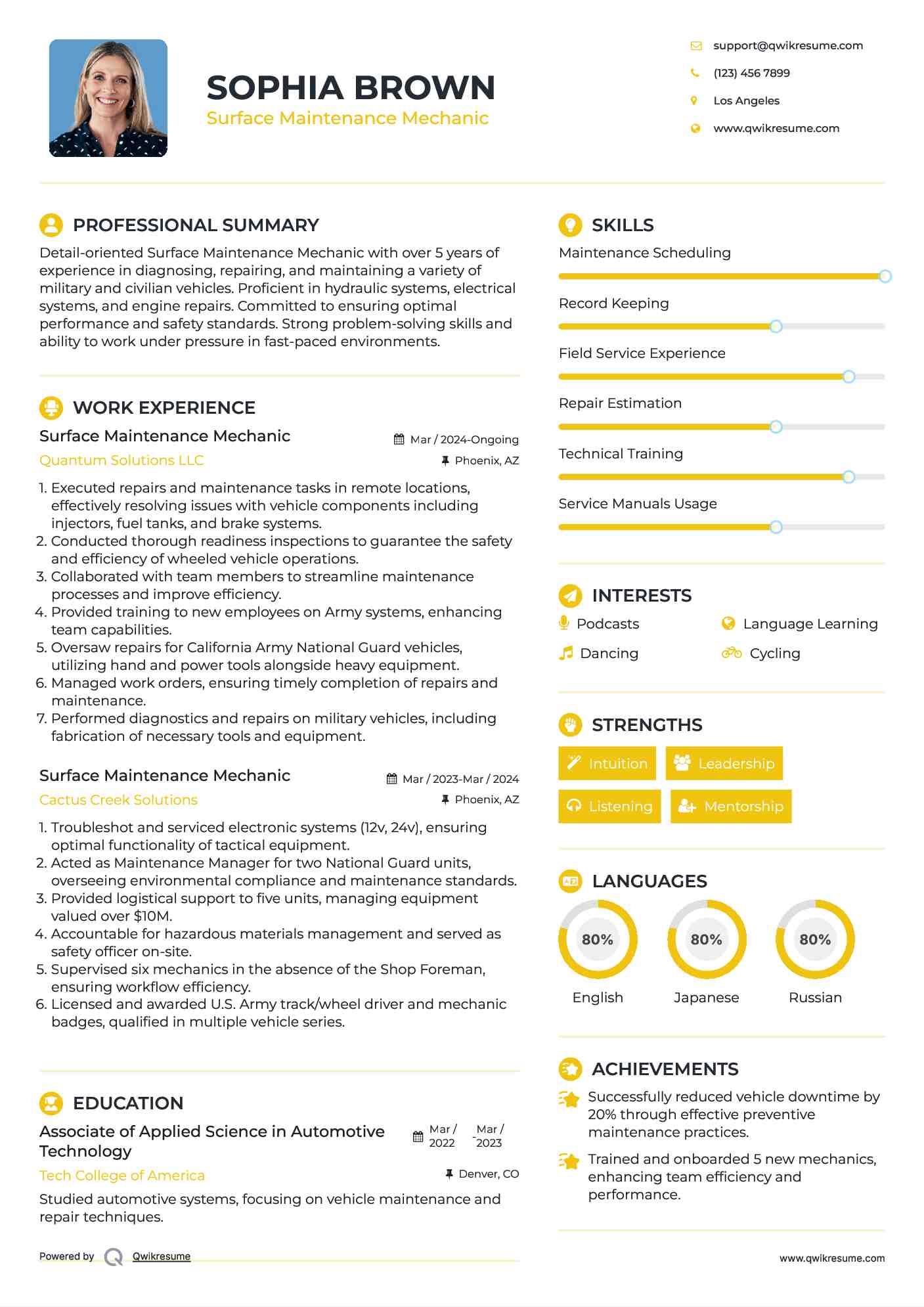 Surface Maintenance Mechanic Resume Format