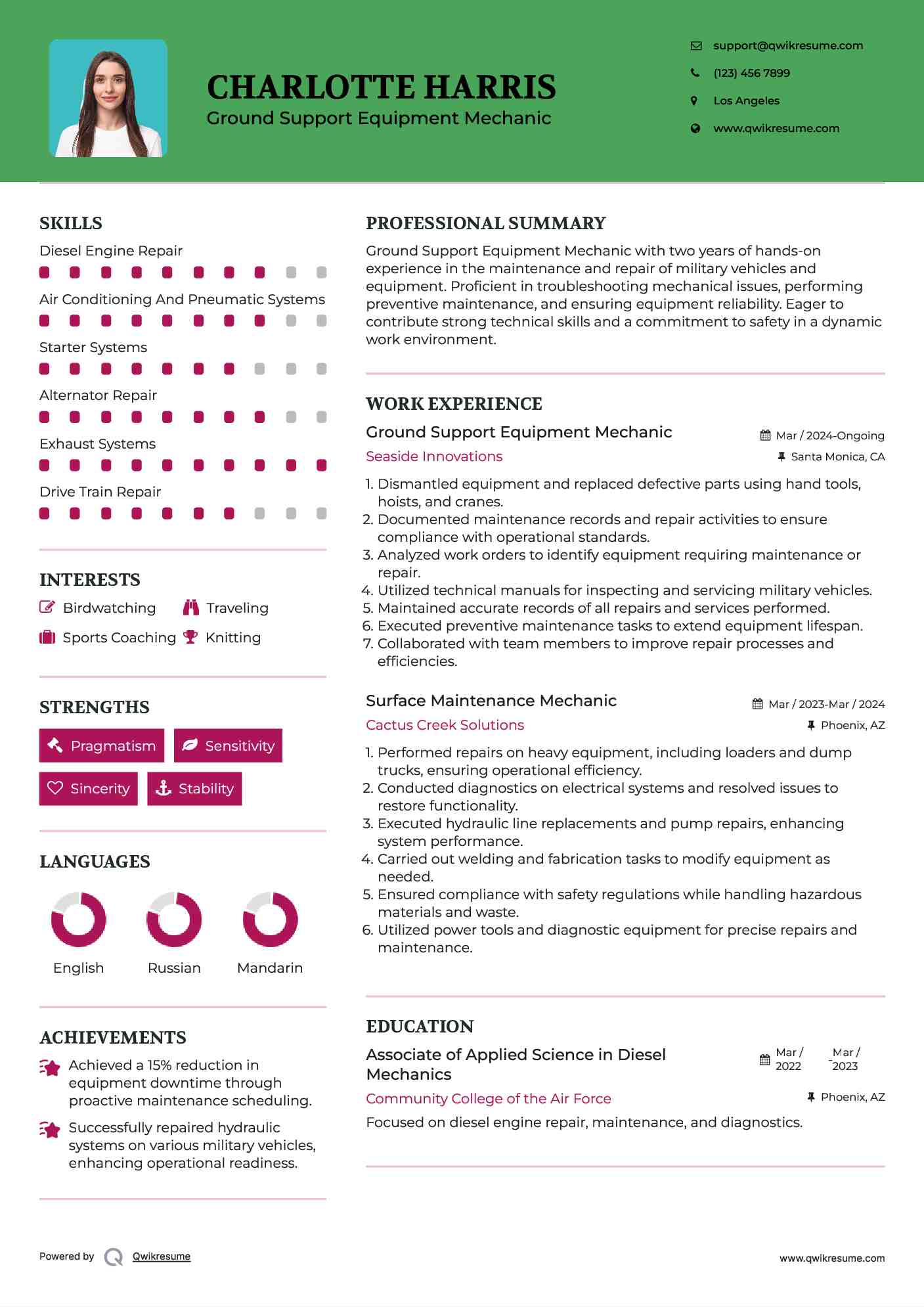Ground Support Equipment Mechanic Resume Template