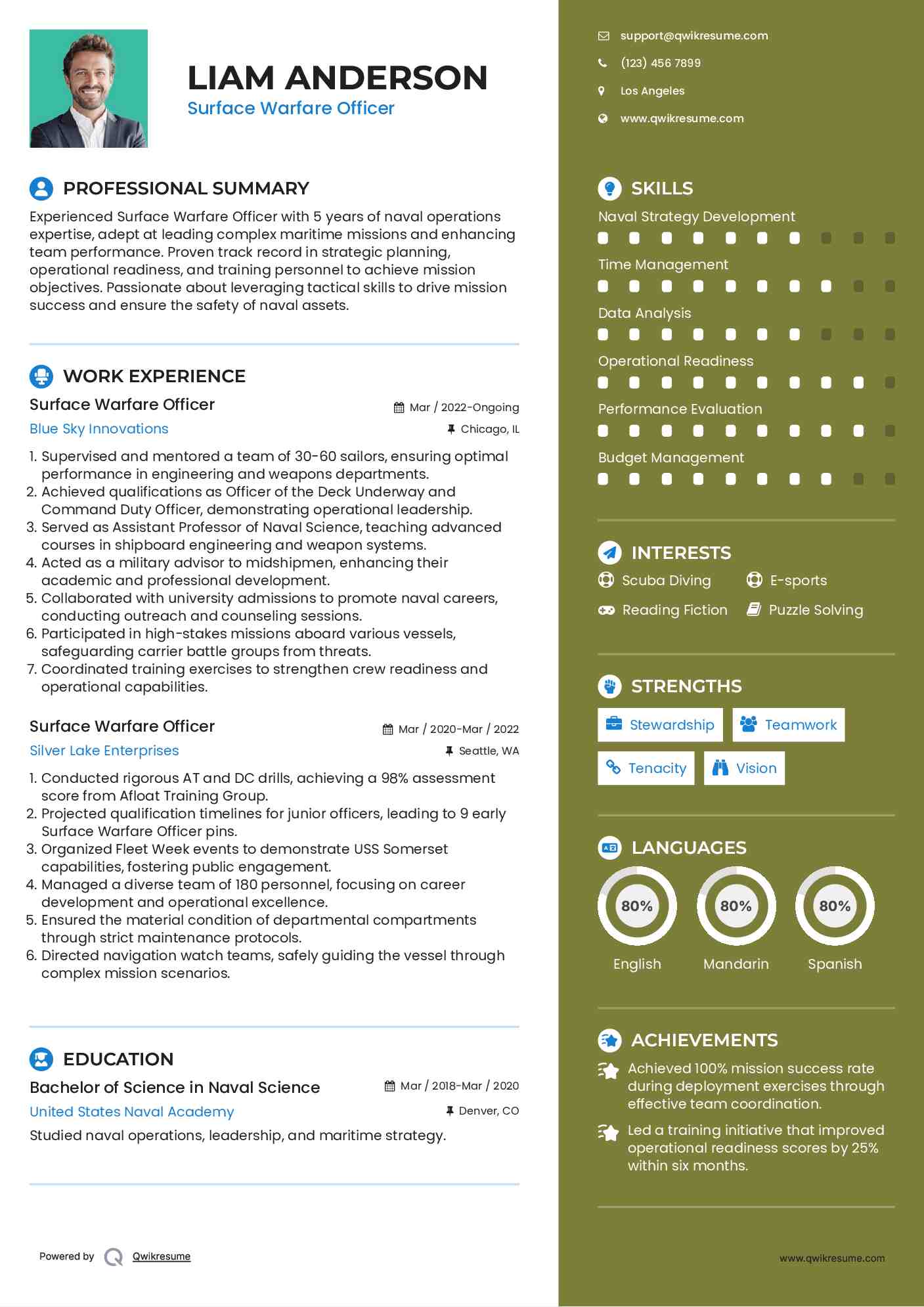 Surface Warfare Officer Resume Format