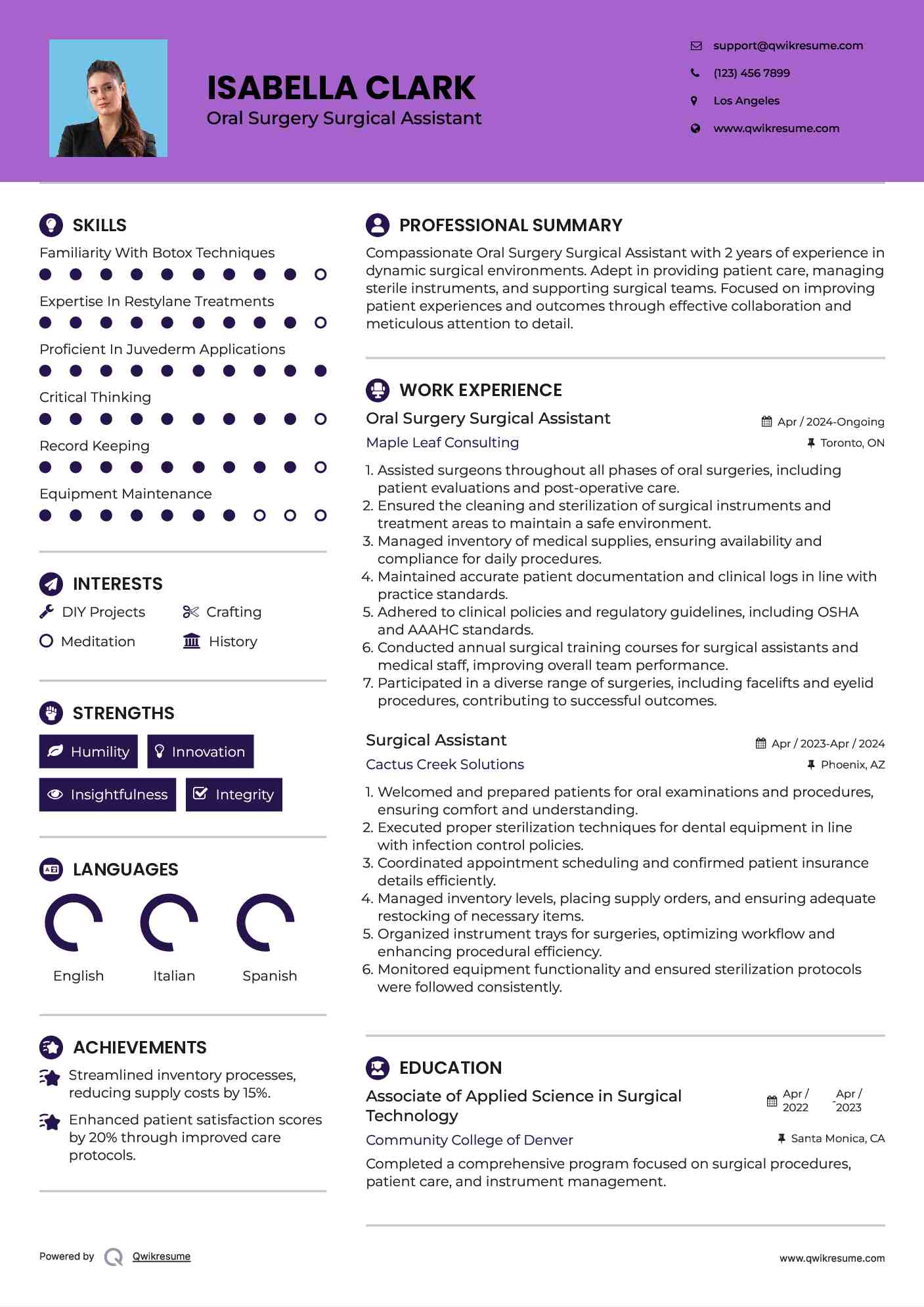 Oral Surgery Surgical Assistant Resume Example
