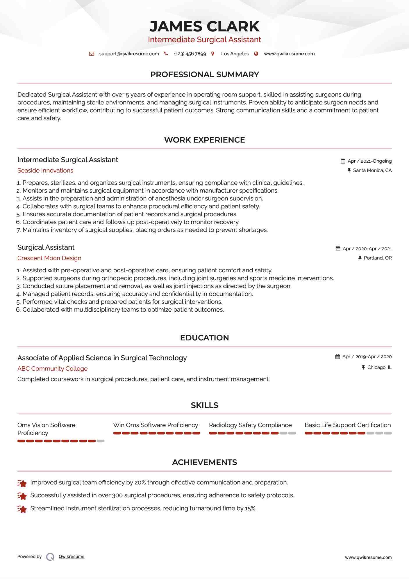 surgical assistant resume samples qwikresume surgical assistant resumes