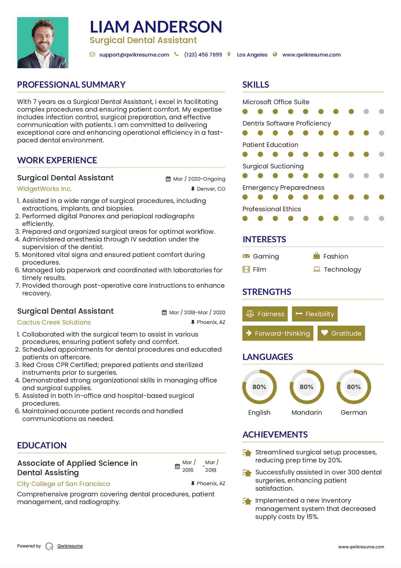 Surgical Dental Assistant Resume Samples QwikResume