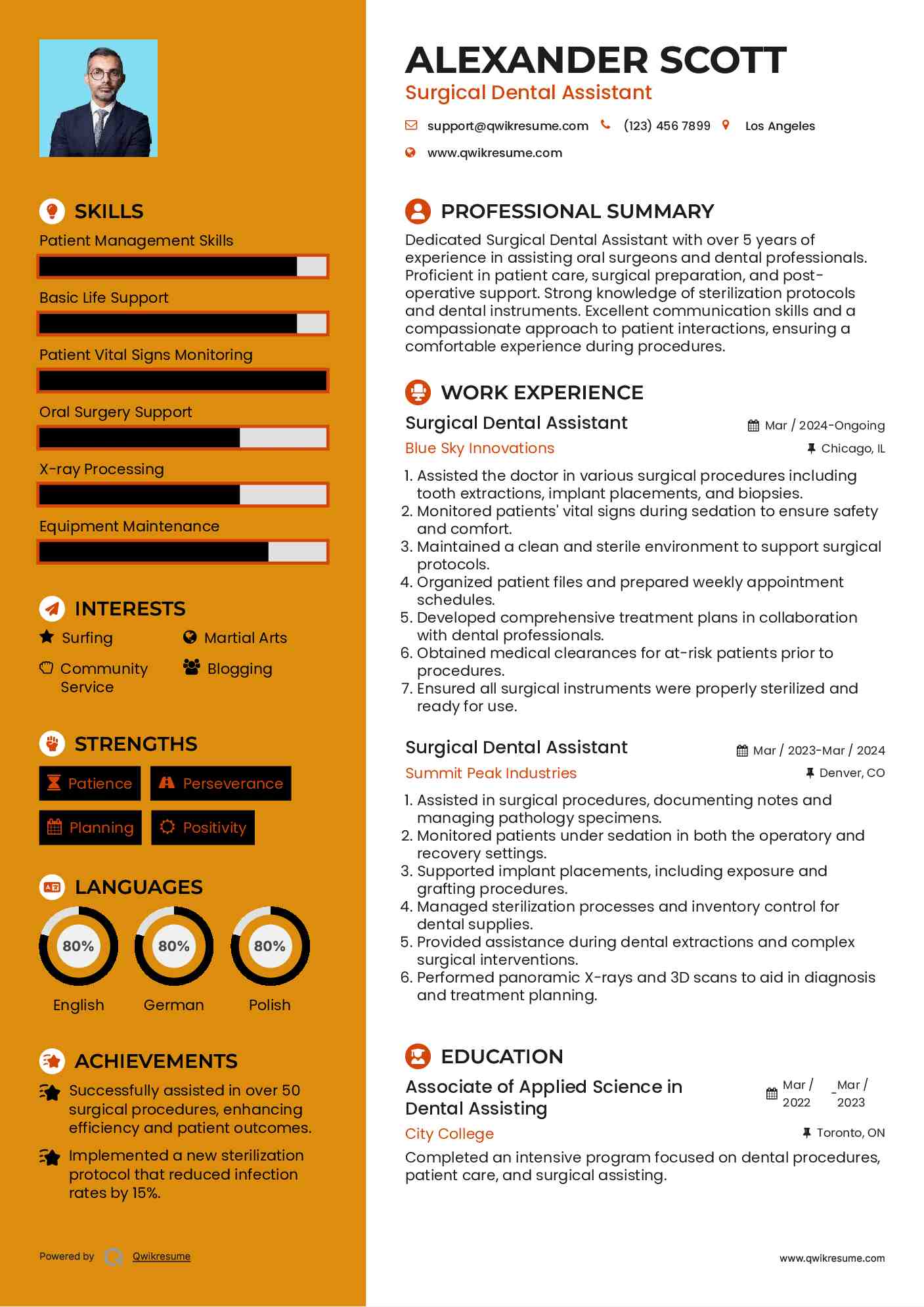 Surgical Dental Assistant Resume Model
