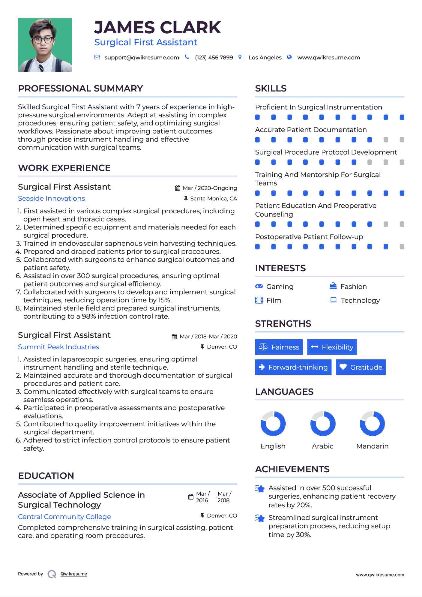 Surgical First Assistant Resume Example