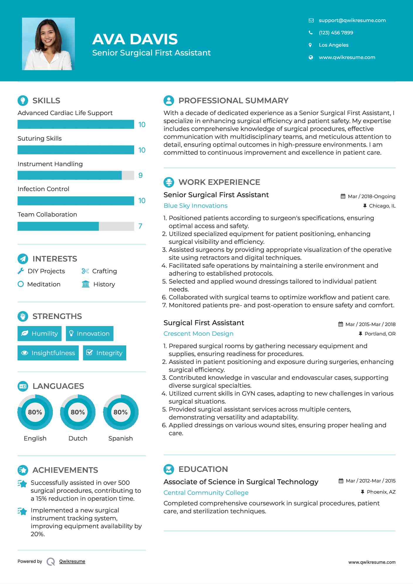Senior Surgical First Assistant Resume Format