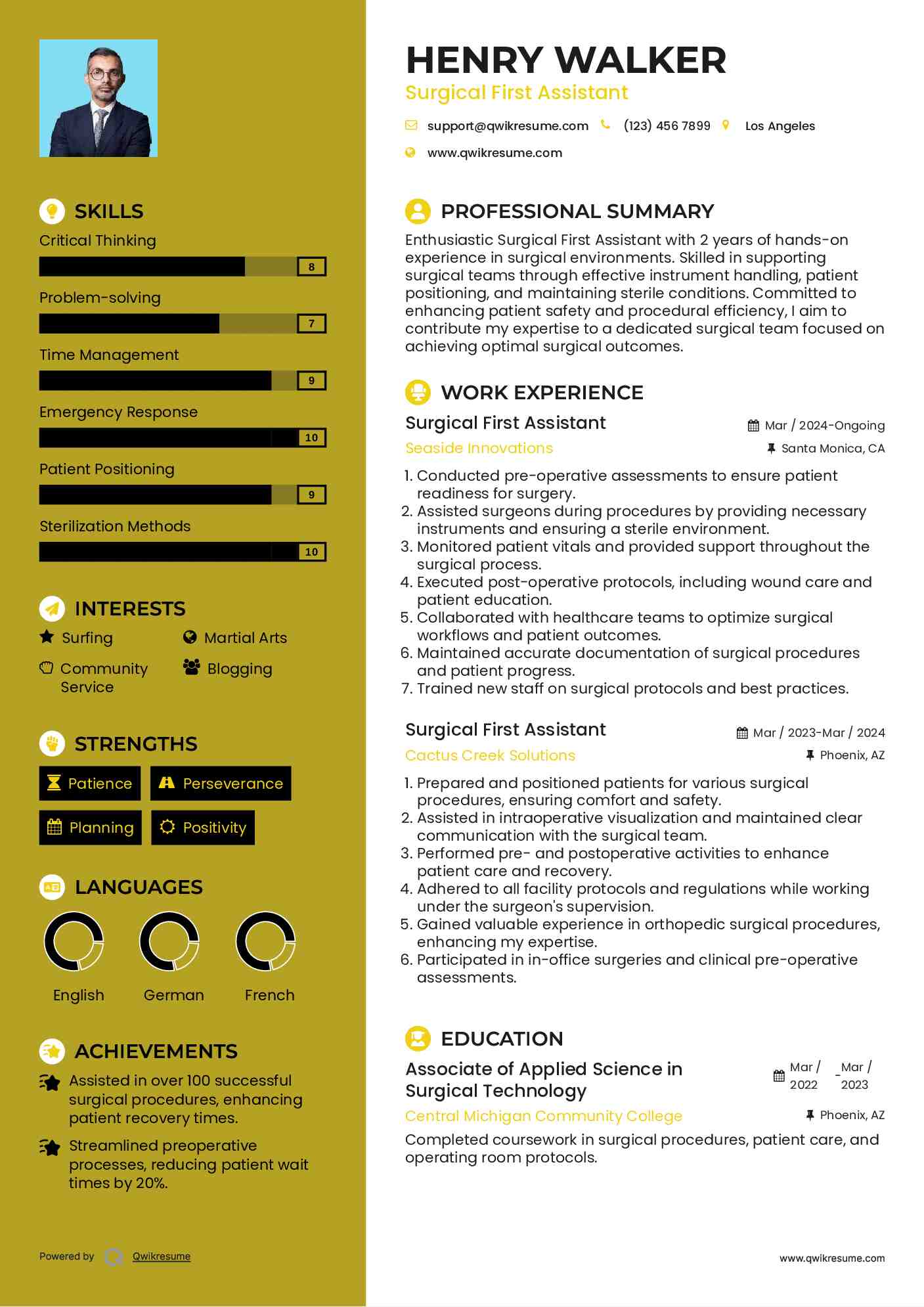 Surgical First Assistant Resume Example