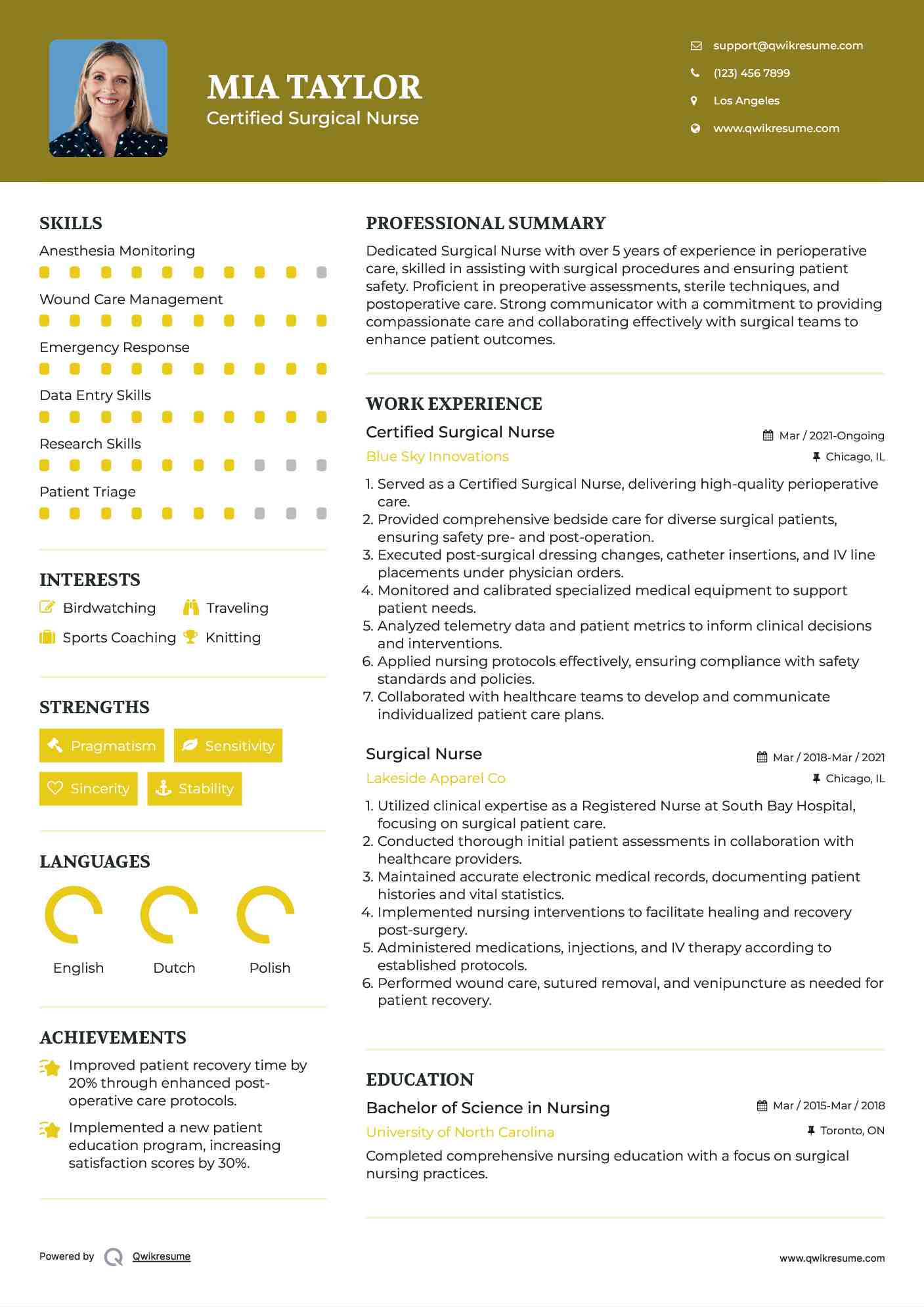 Certified Surgical Nurse Resume Sample