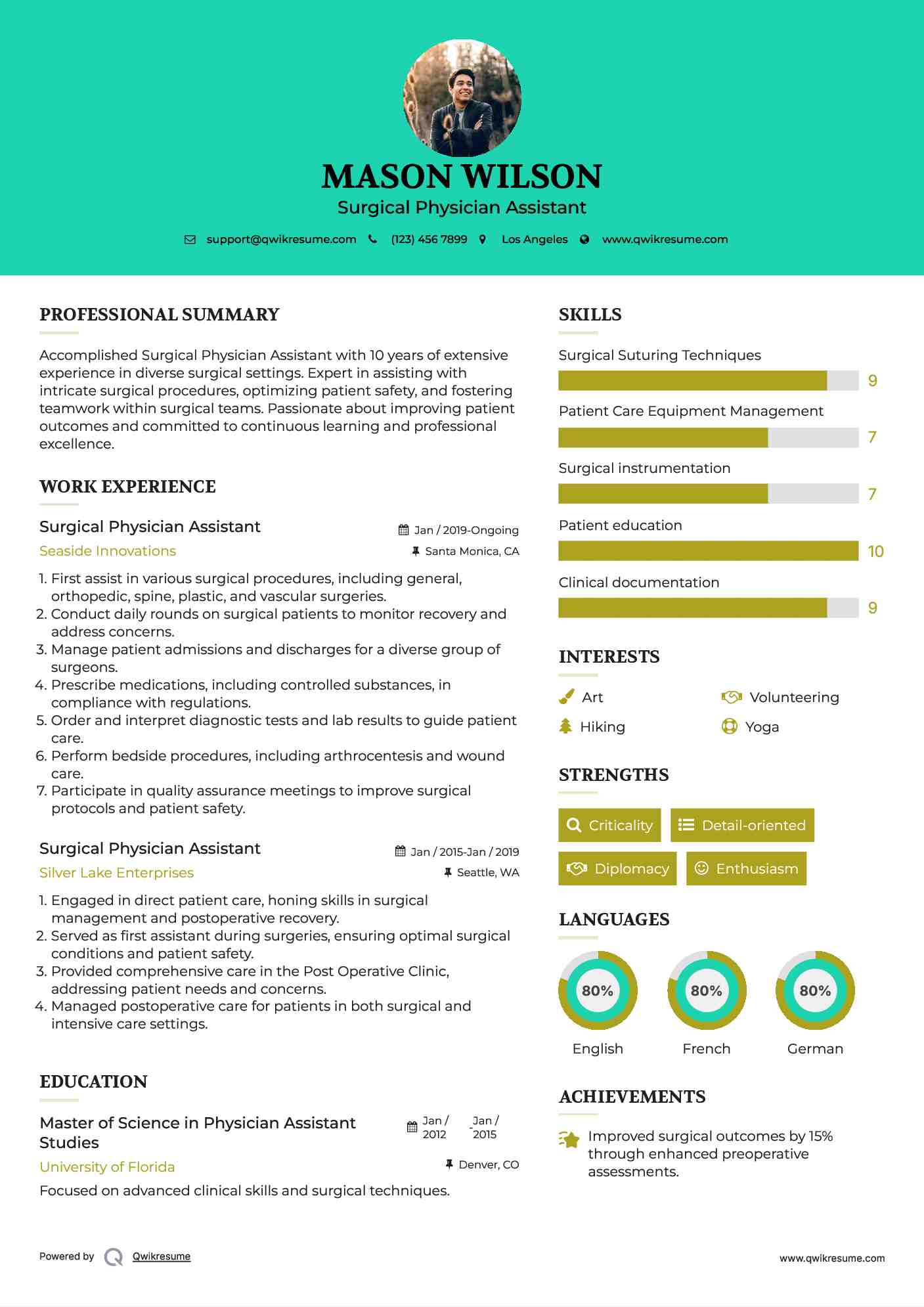 Surgical Physician Assistant Resume Example