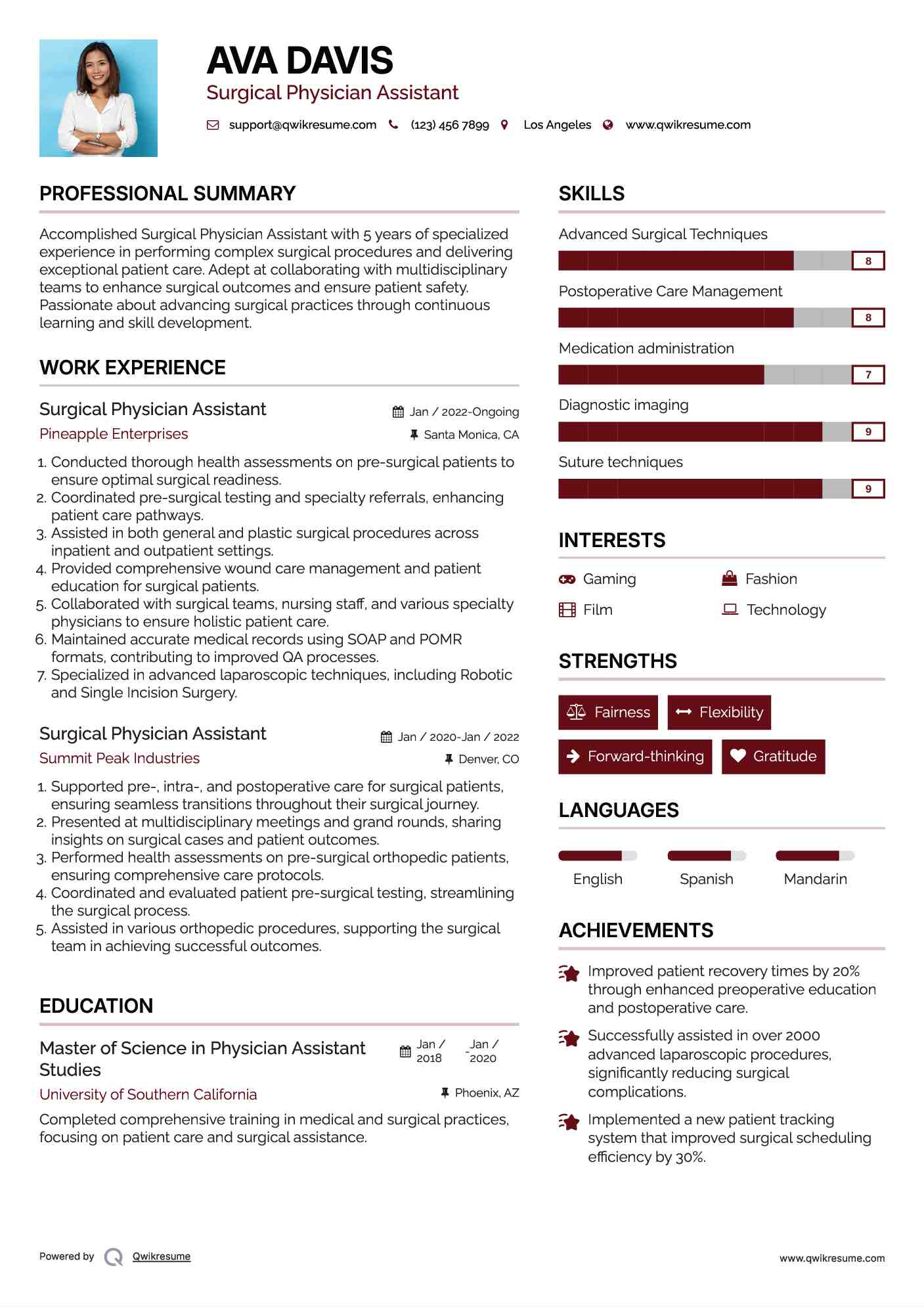 Surgical Physician Assistant Resume Format