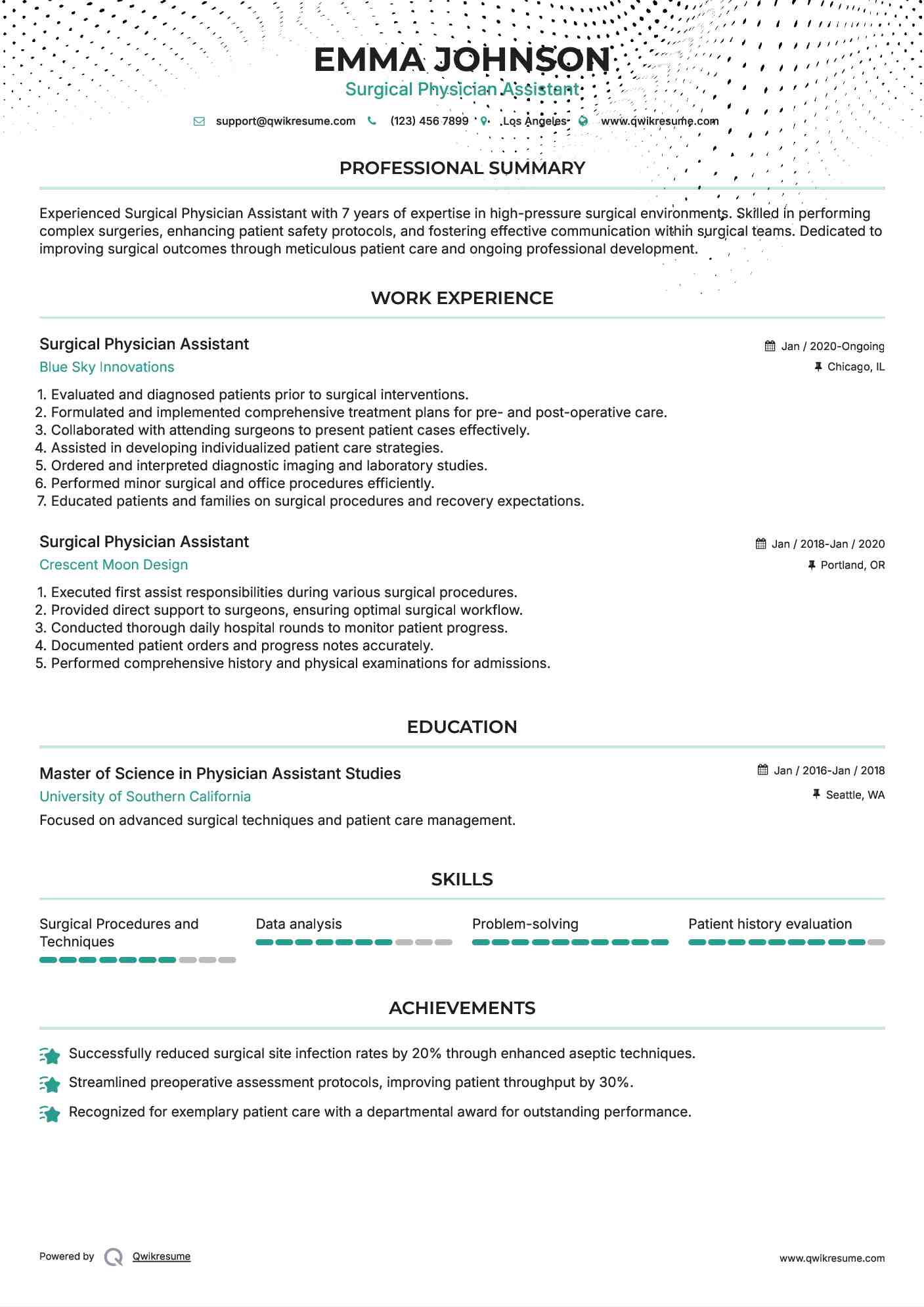 Surgical Physician Assistant Resume Sample