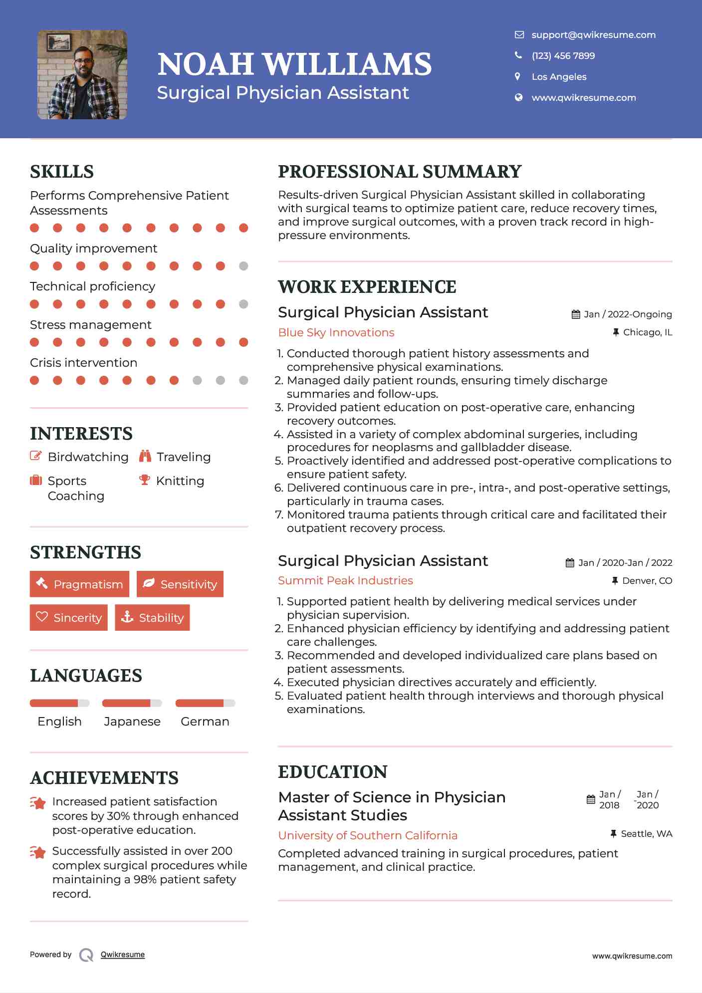 Surgical Physician Assistant Resume Example
