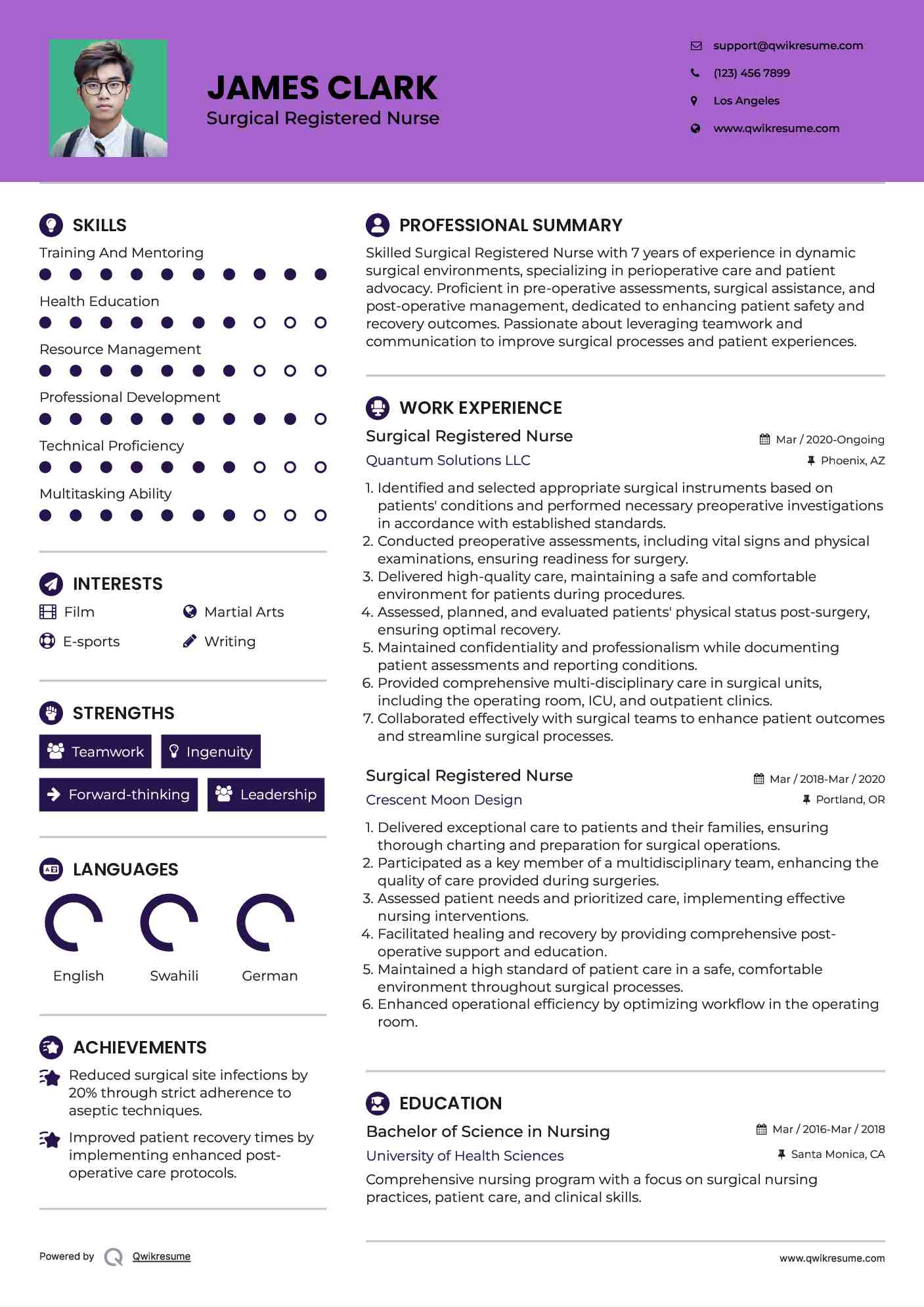 Surgical Registered Nurse Resume Model
