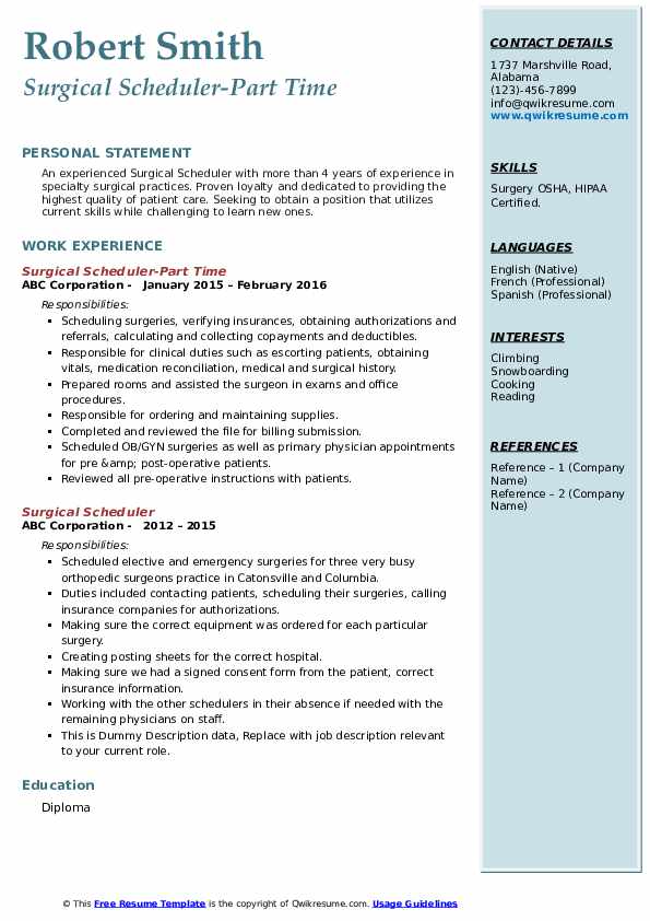 Surgical Scheduler Resume Samples QwikResume