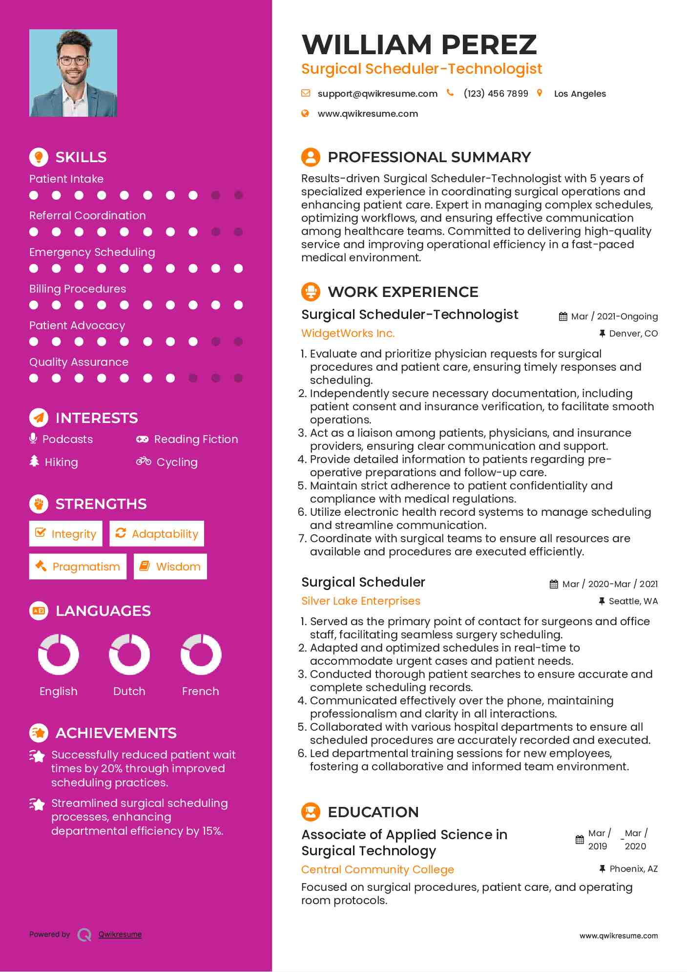 Surgical Scheduler-Technologist Resume Sample