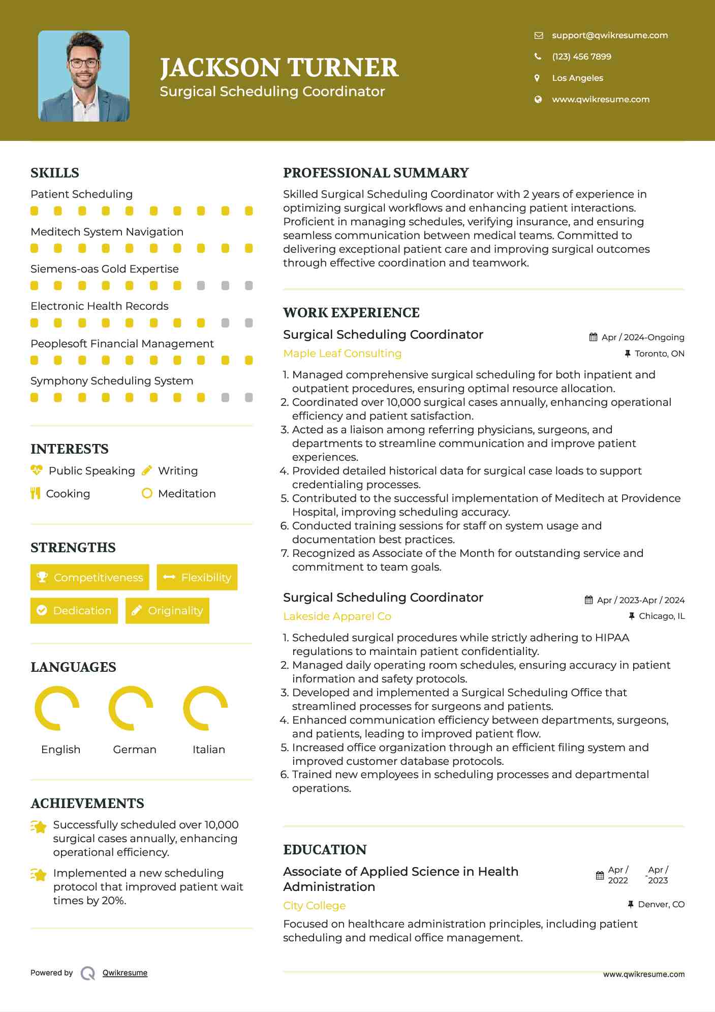 Surgical Scheduling Coordinator Resume Format