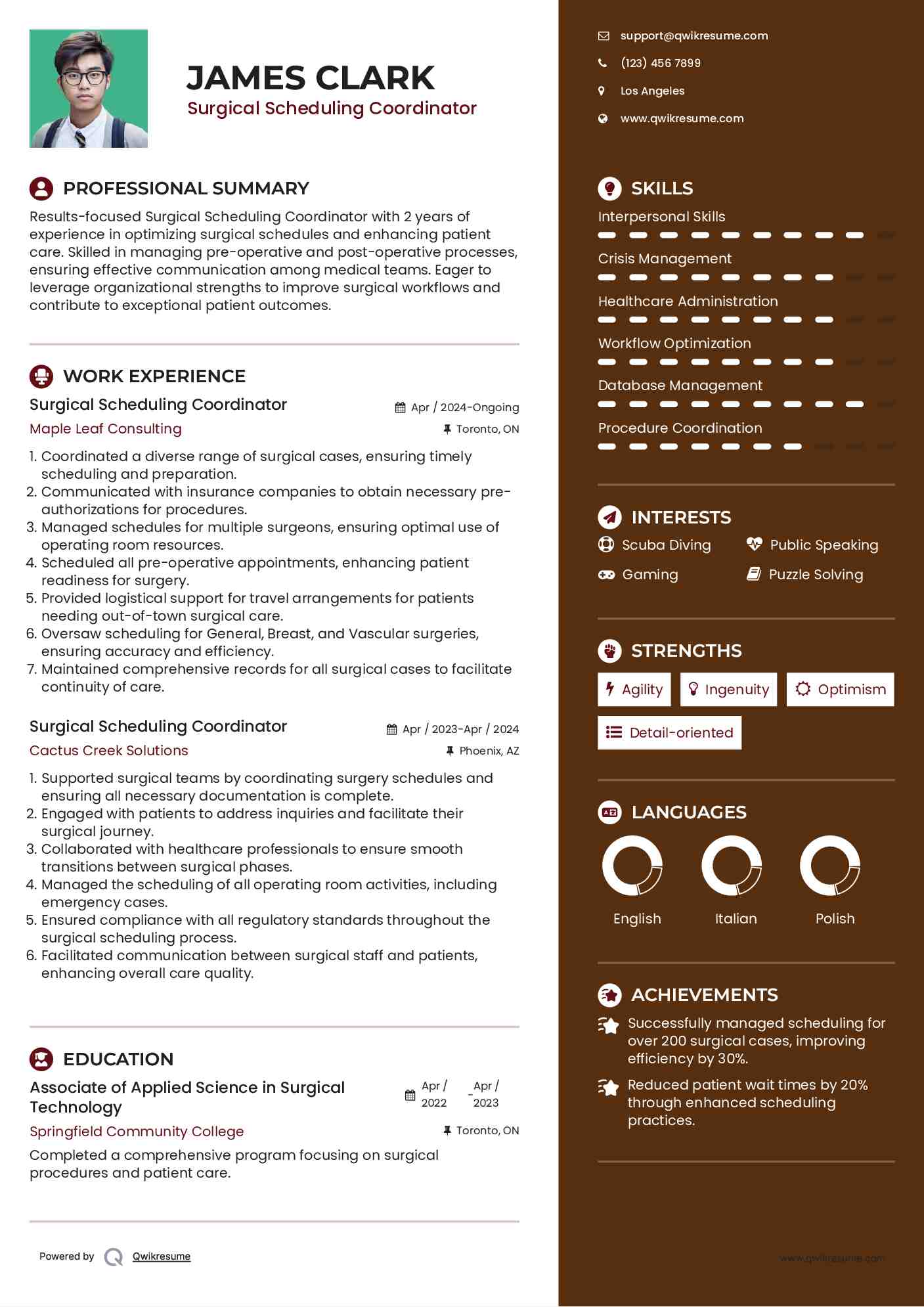 Surgical Scheduling Coordinator Resume Template