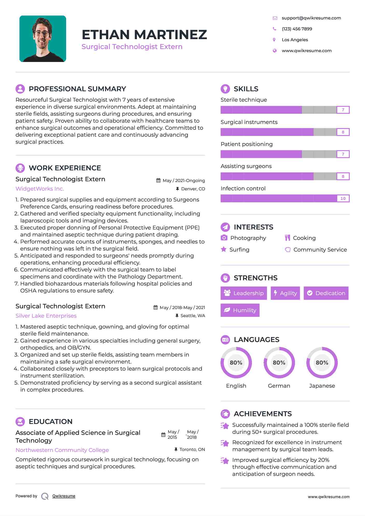 Surgical Technologist Extern Resume Template