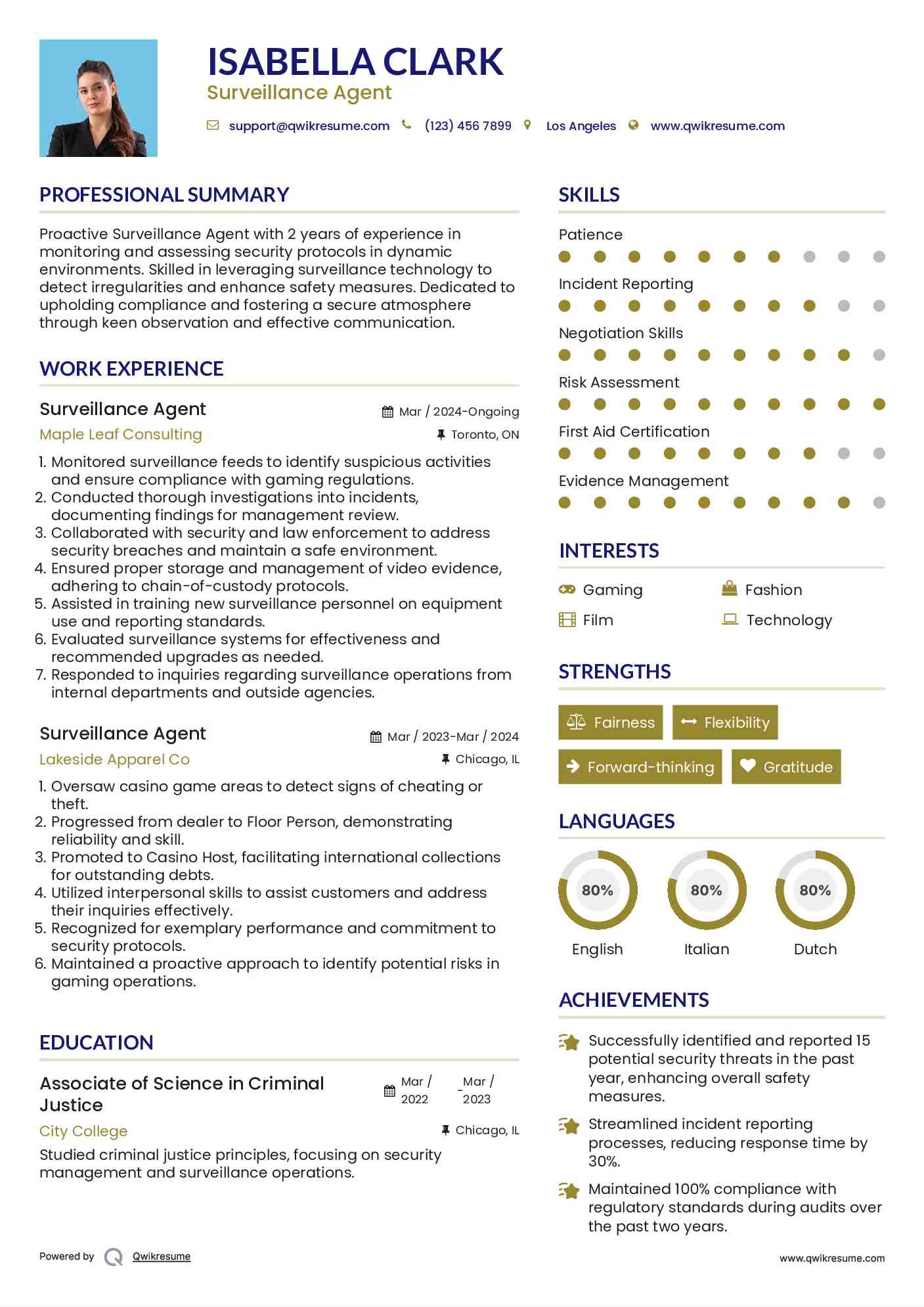 Surveillance Agent Resume Samples QwikResume
