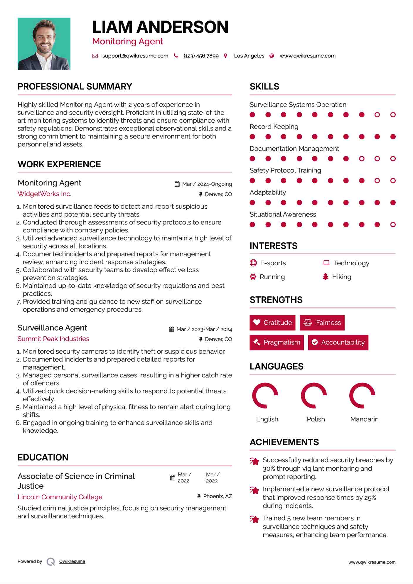 Monitoring Agent Resume Template
