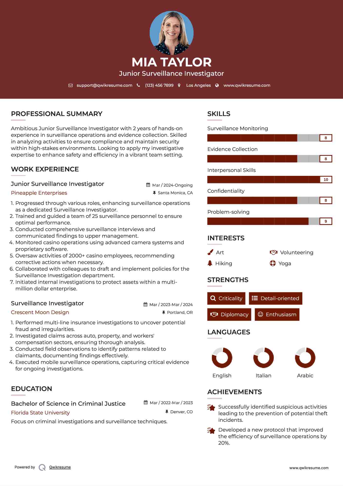 Junior Surveillance Investigator Resume Model