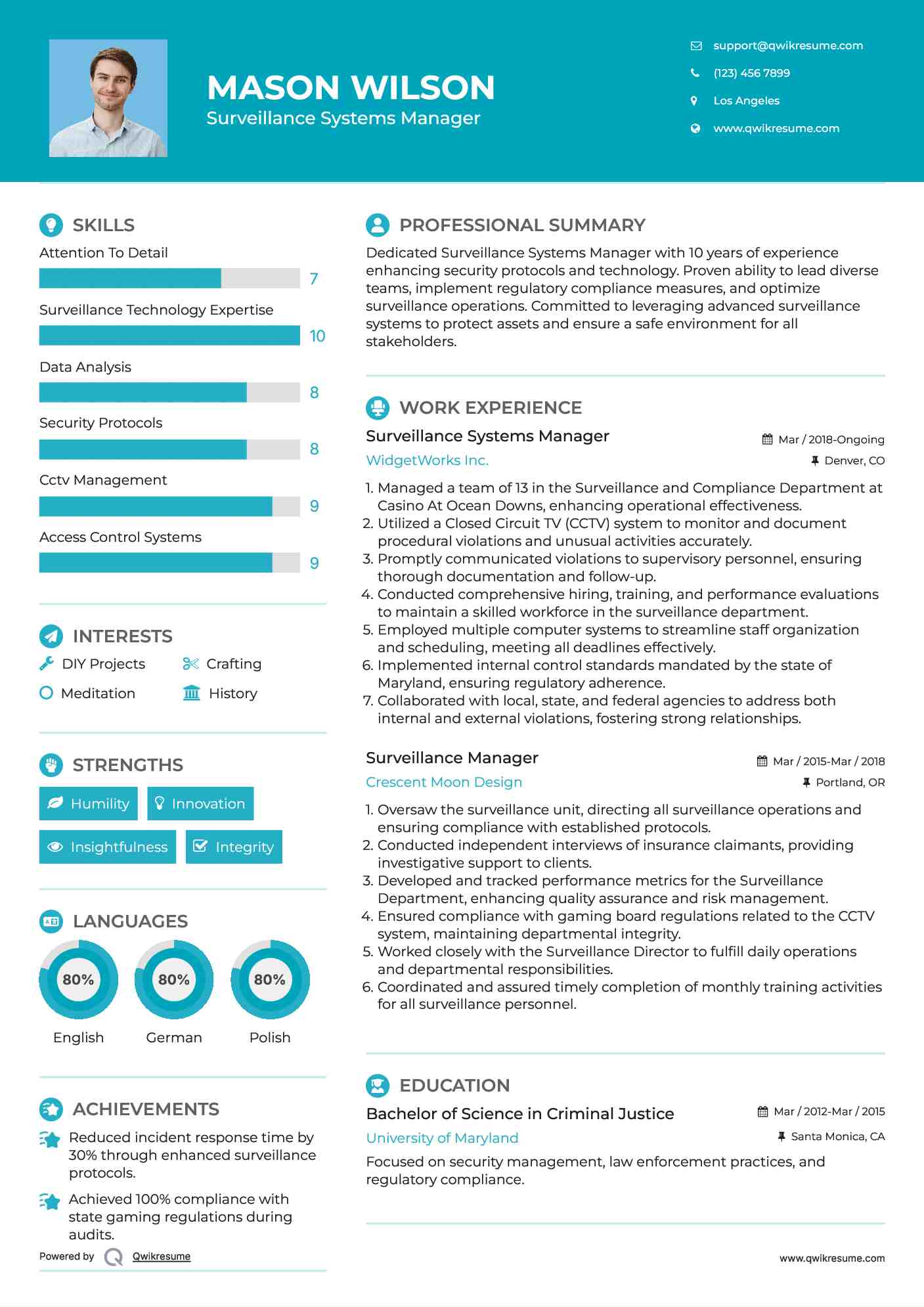 Surveillance Systems Manager Resume Sample