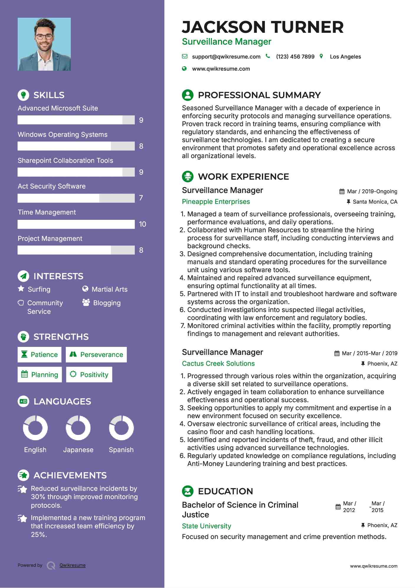 Surveillance Manager Resume Format