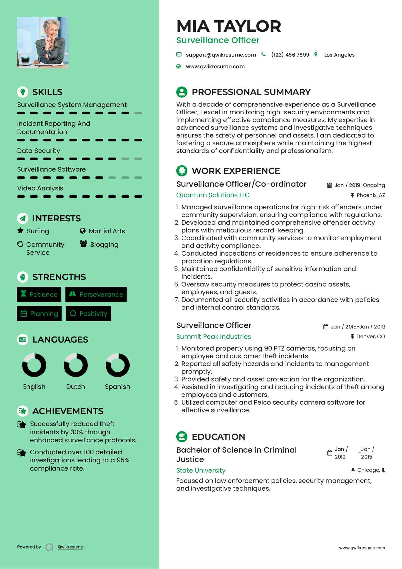 Surveillance Officer/Co-ordinator Resume Model