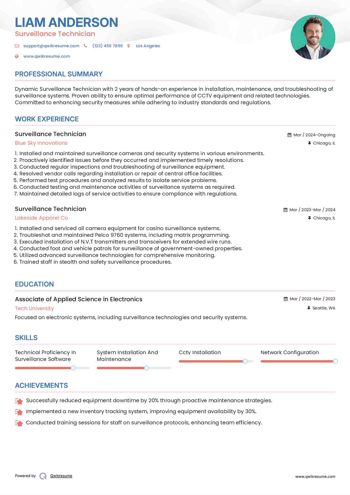 Surveillance Technician Resume Model