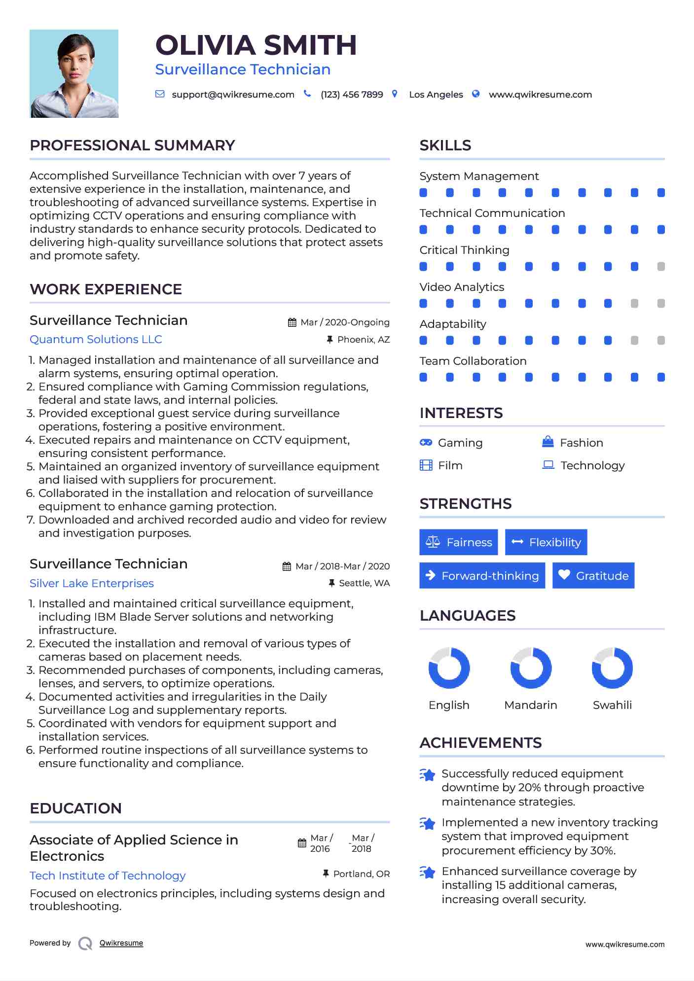 Surveillance Technician Resume Template