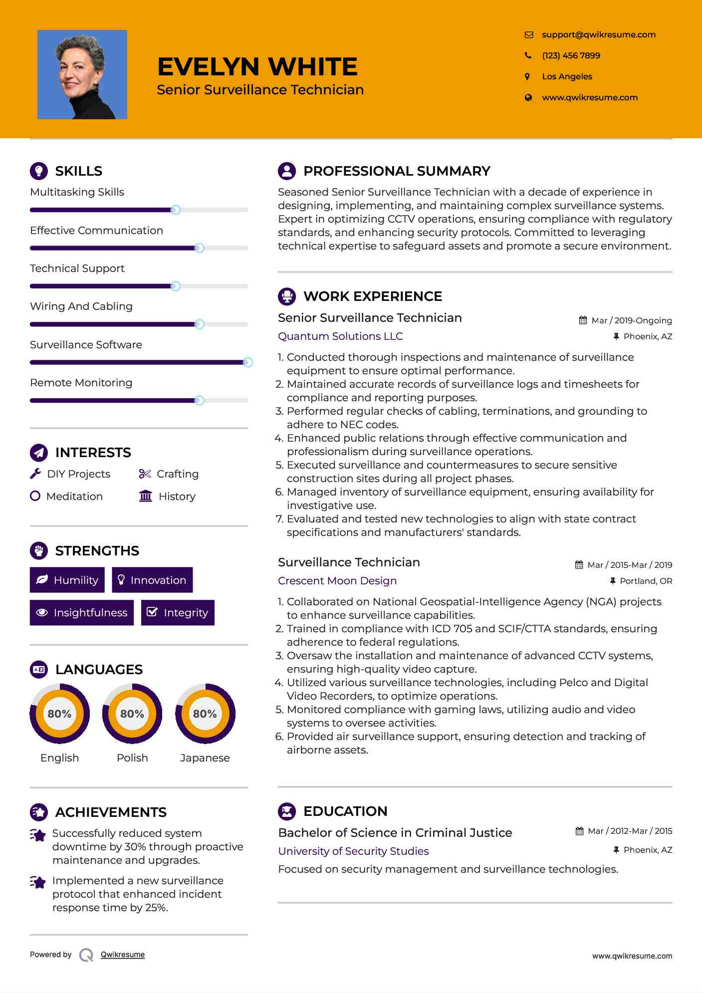 Surveillance Technician Resume Samples QwikResume