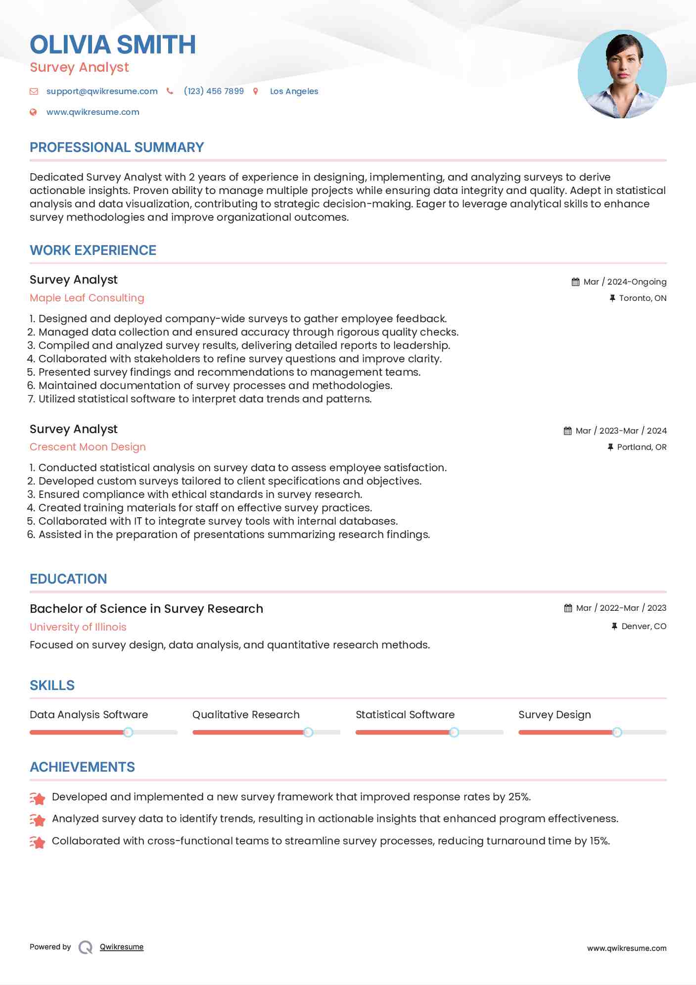 Survey Analyst Resume Sample