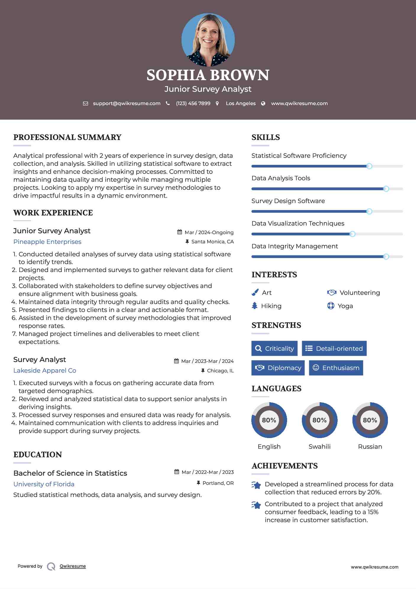 Junior Survey Analyst Resume Format