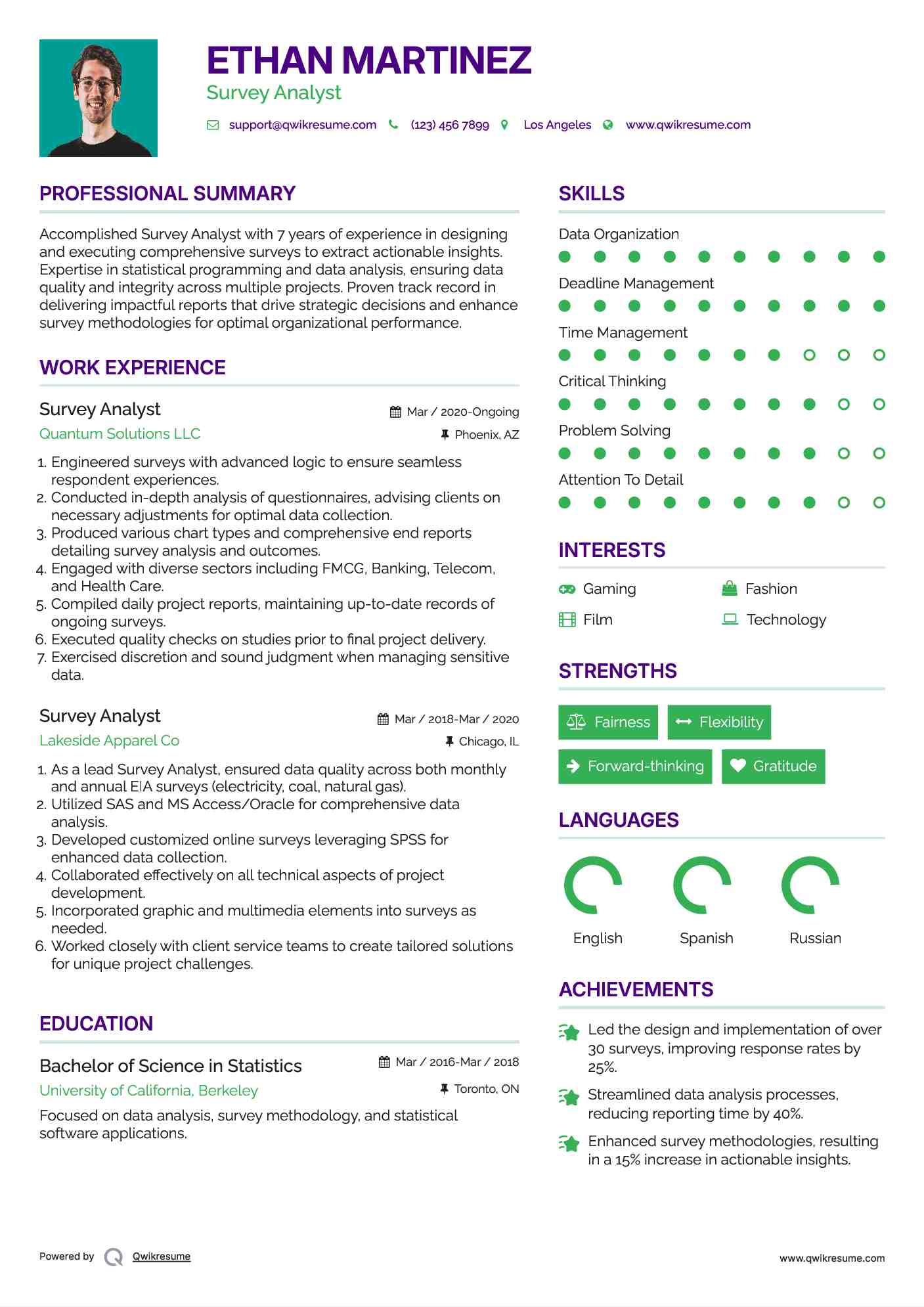 Survey Analyst Resume Model