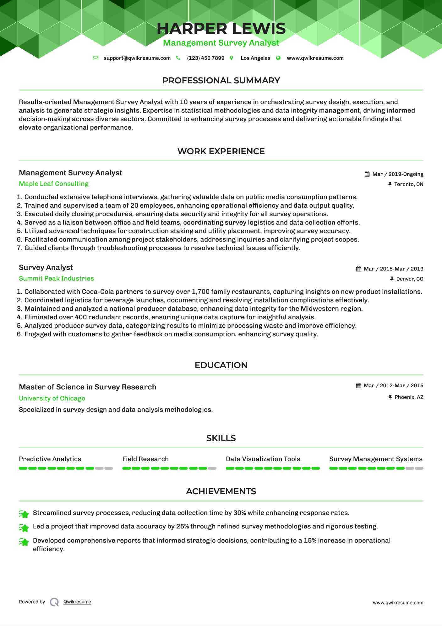 Management Survey Analyst Resume Template