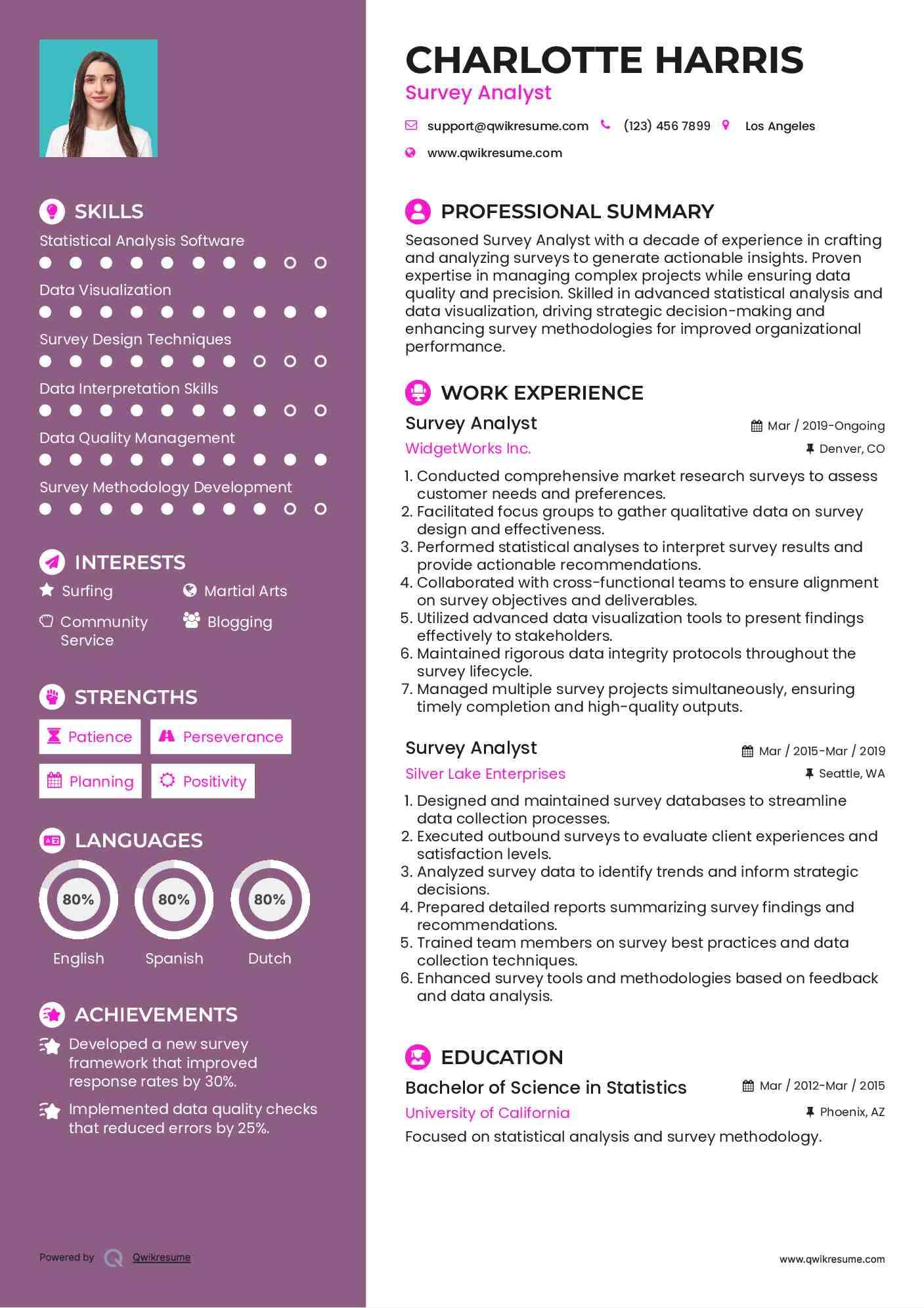 Survey Analyst Resume Sample