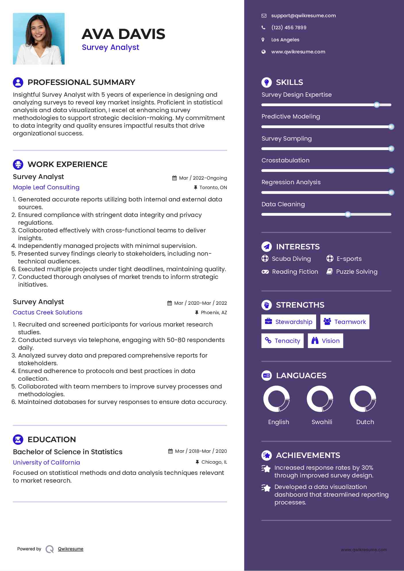 Survey Analyst Resume Template