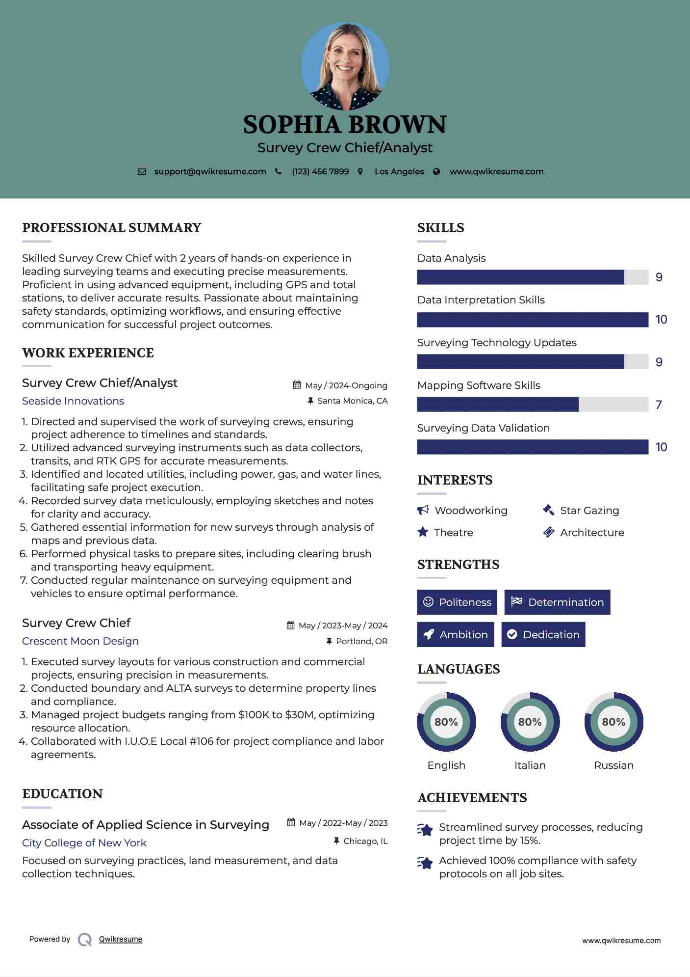 Survey Crew Chief/Analyst Resume Model