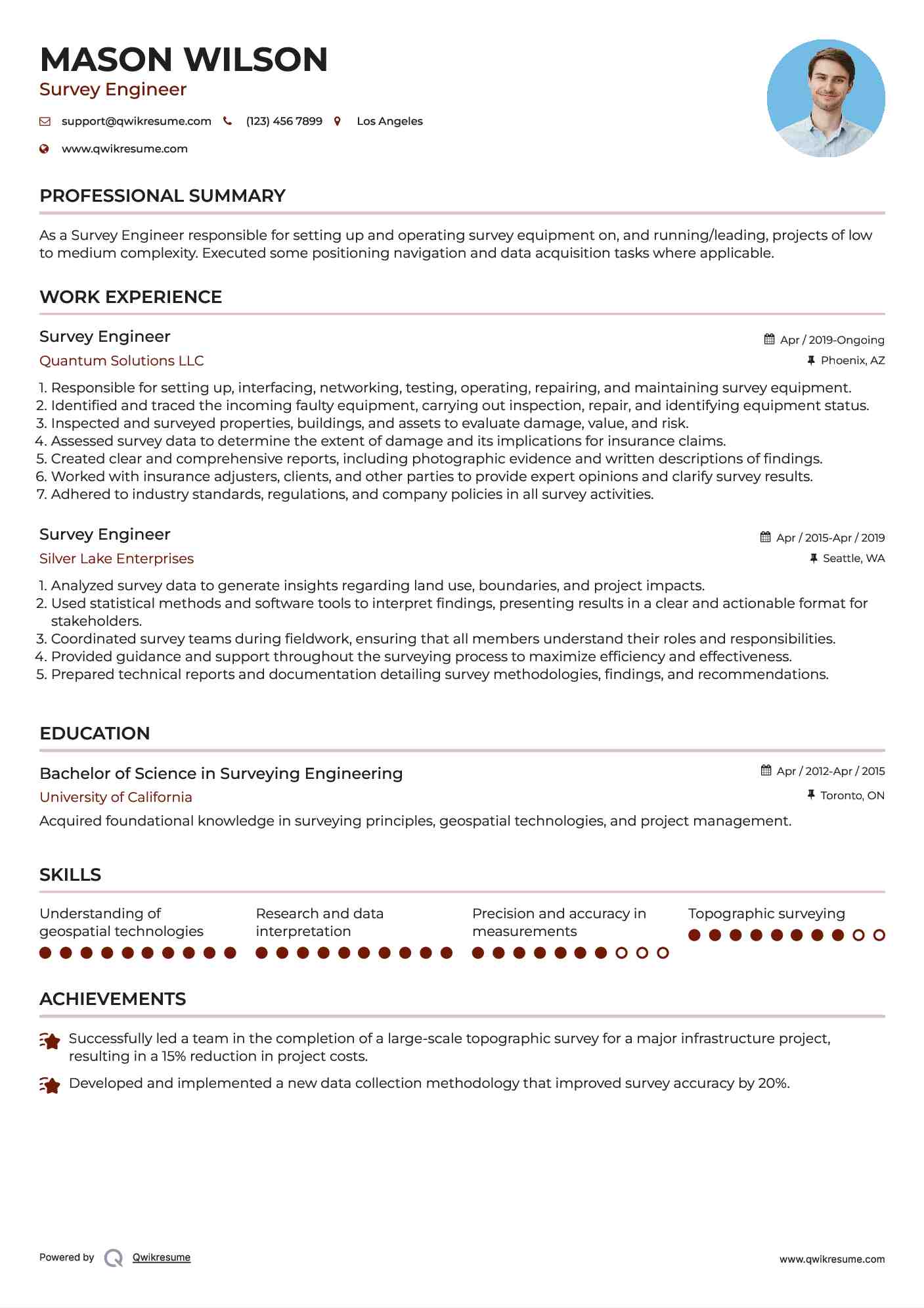 Survey Engineer Resume Example