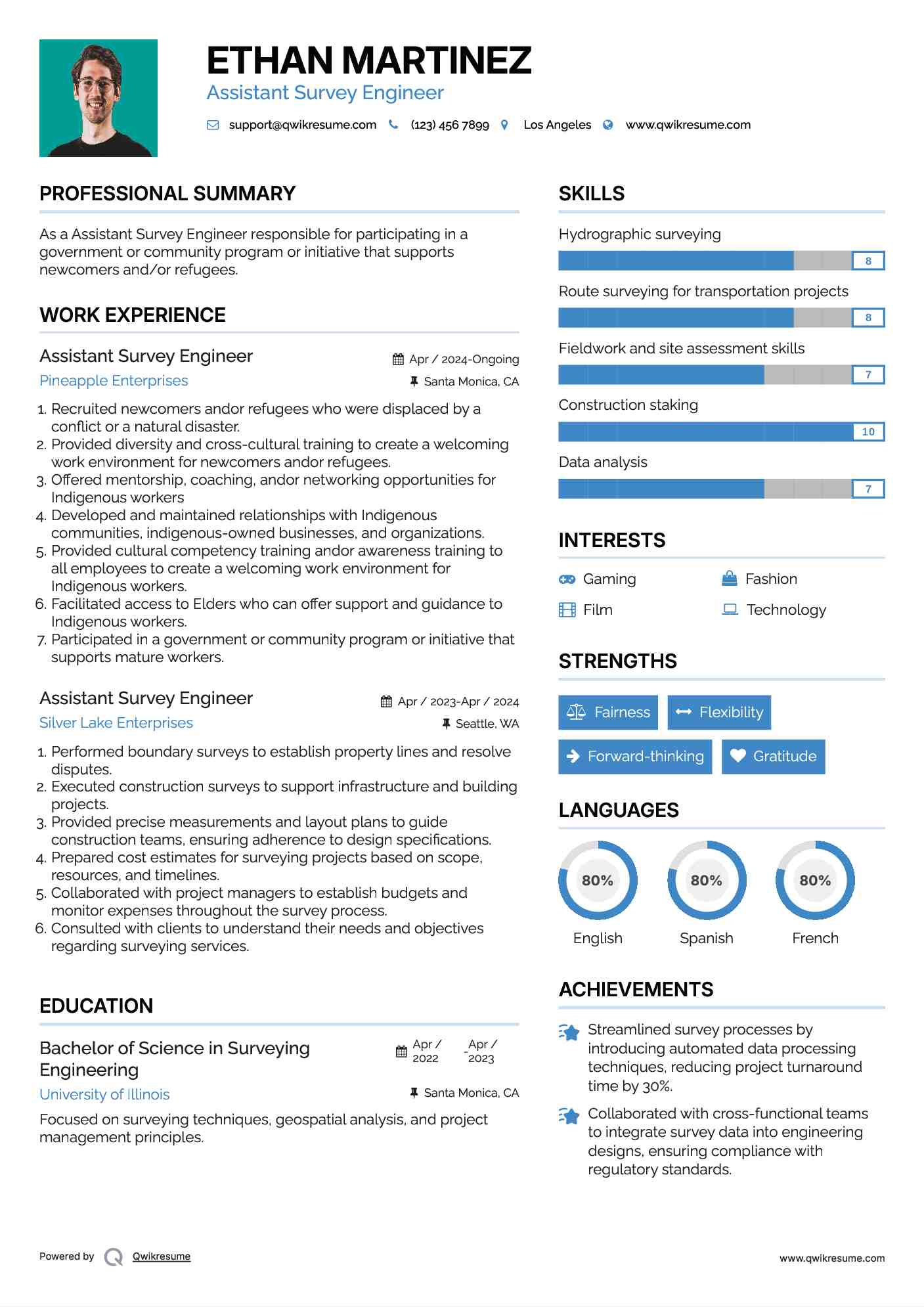 Assistant Survey Engineer Resume Template