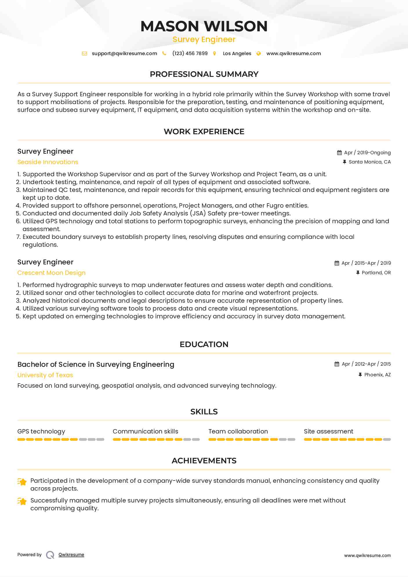 Survey Engineer Resume Format