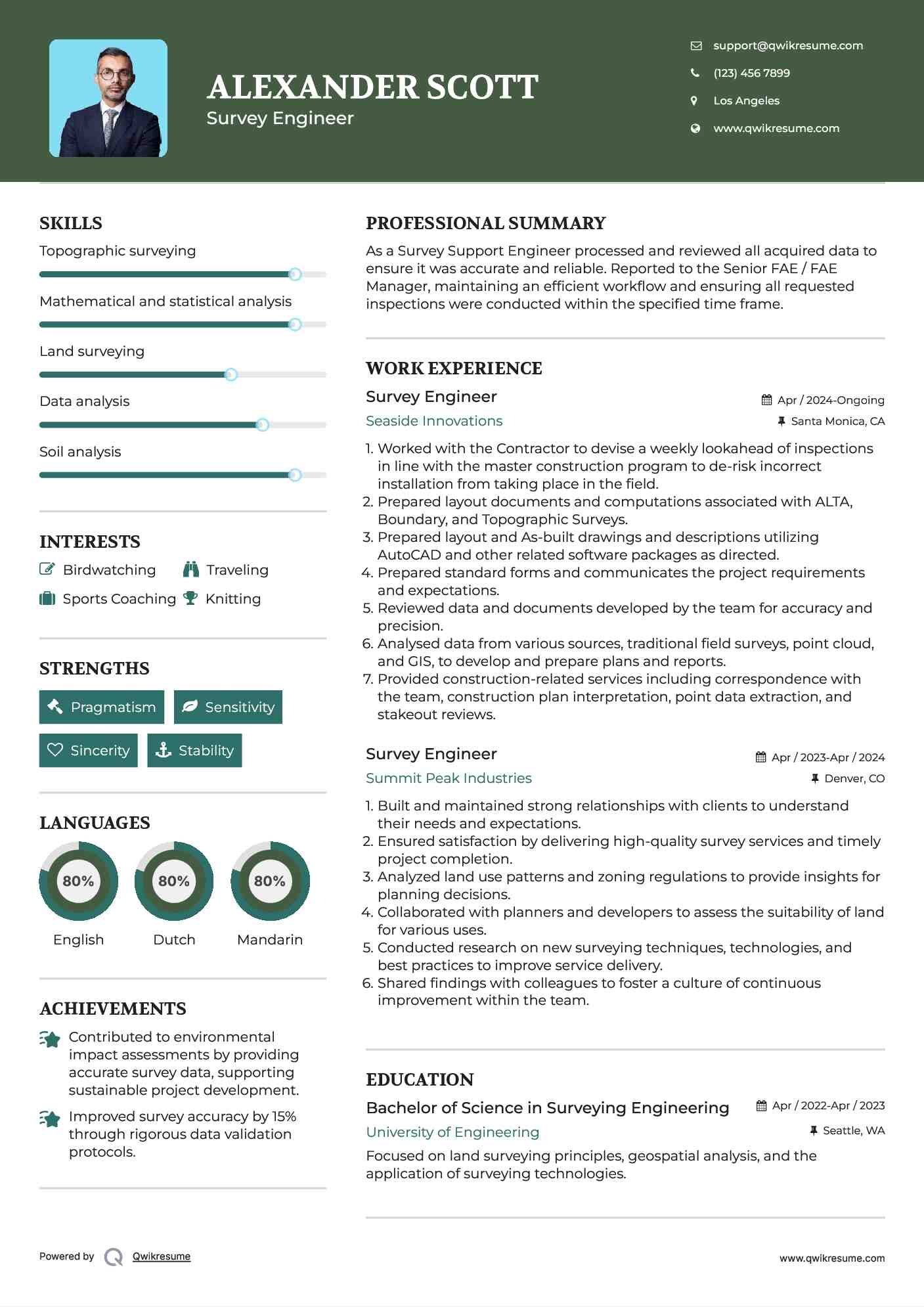 Survey Engineer Resume Example