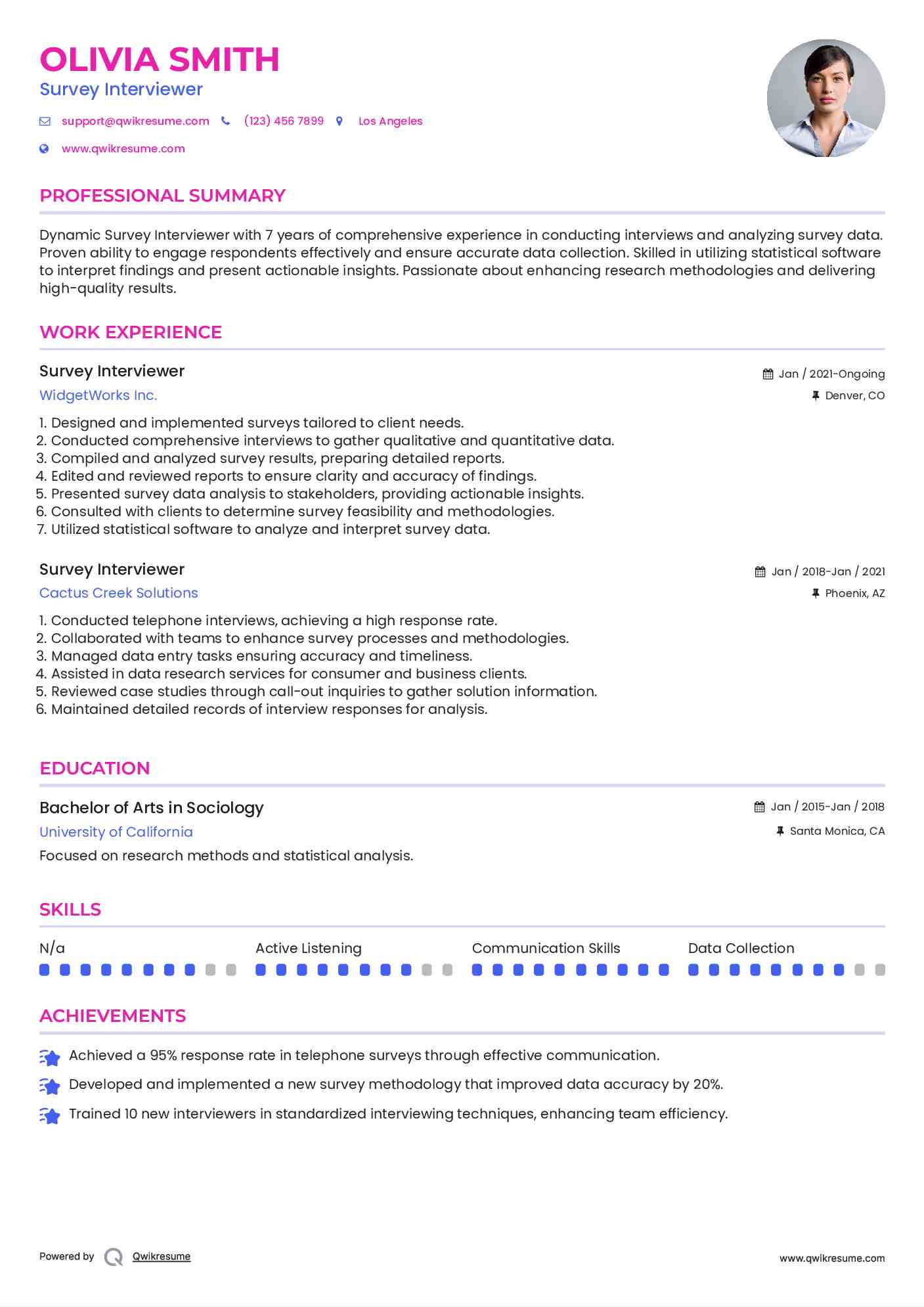 Survey Interviewer Resume Sample