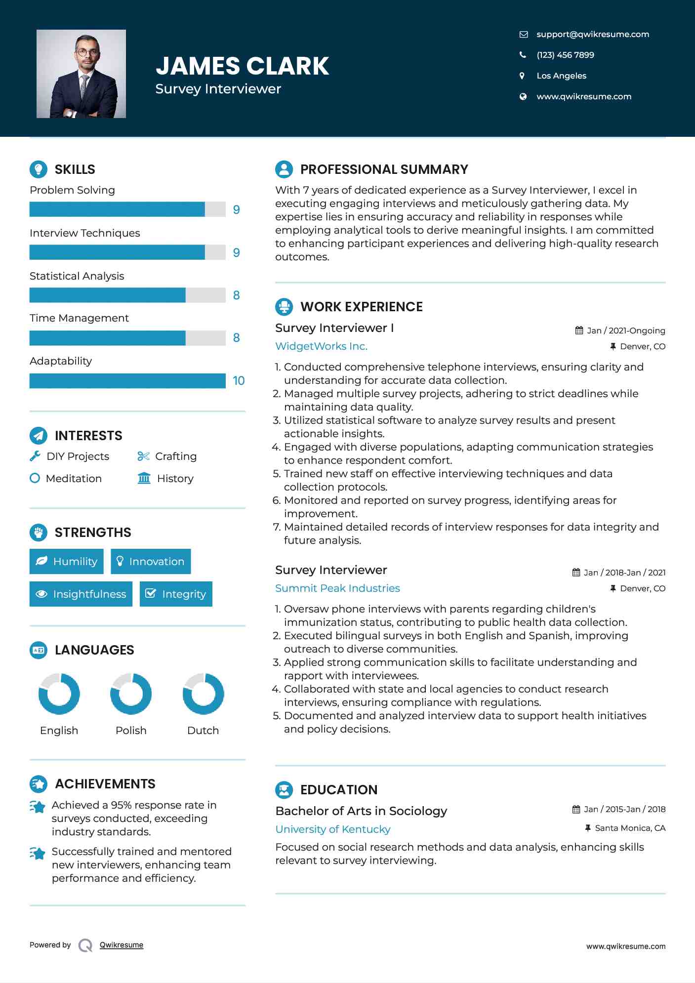 Survey Interviewer I Resume Model
