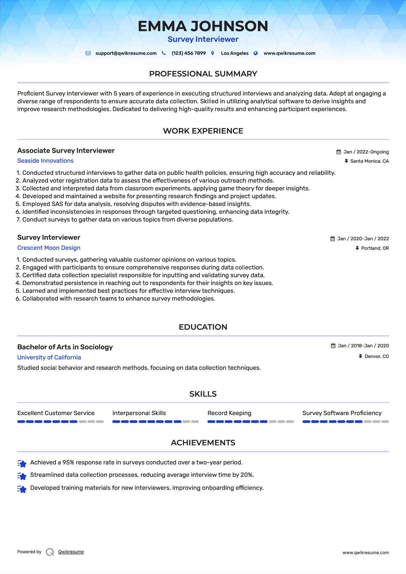 Associate Survey Interviewer Resume Template