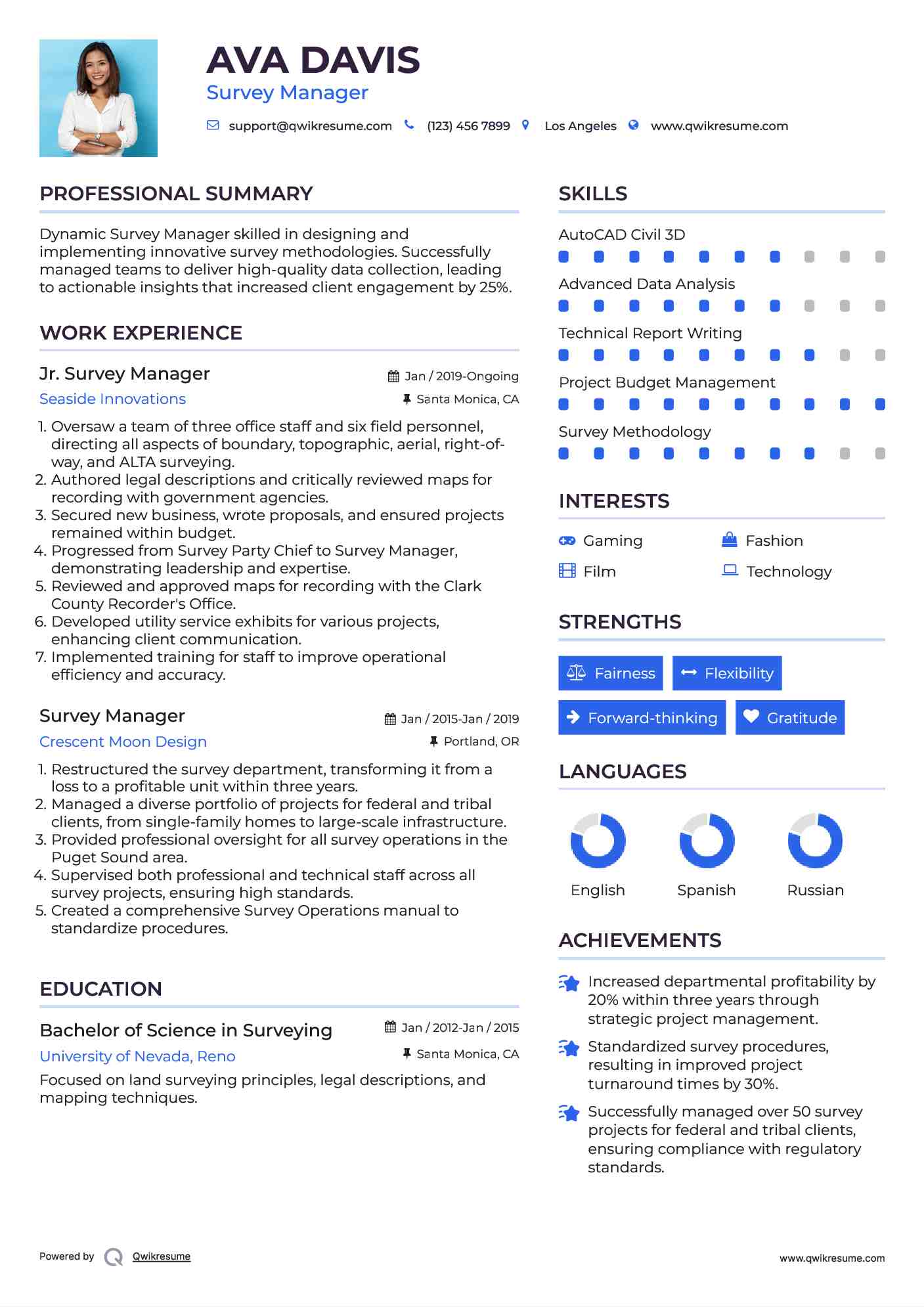 Jr. Survey Manager Resume Format
