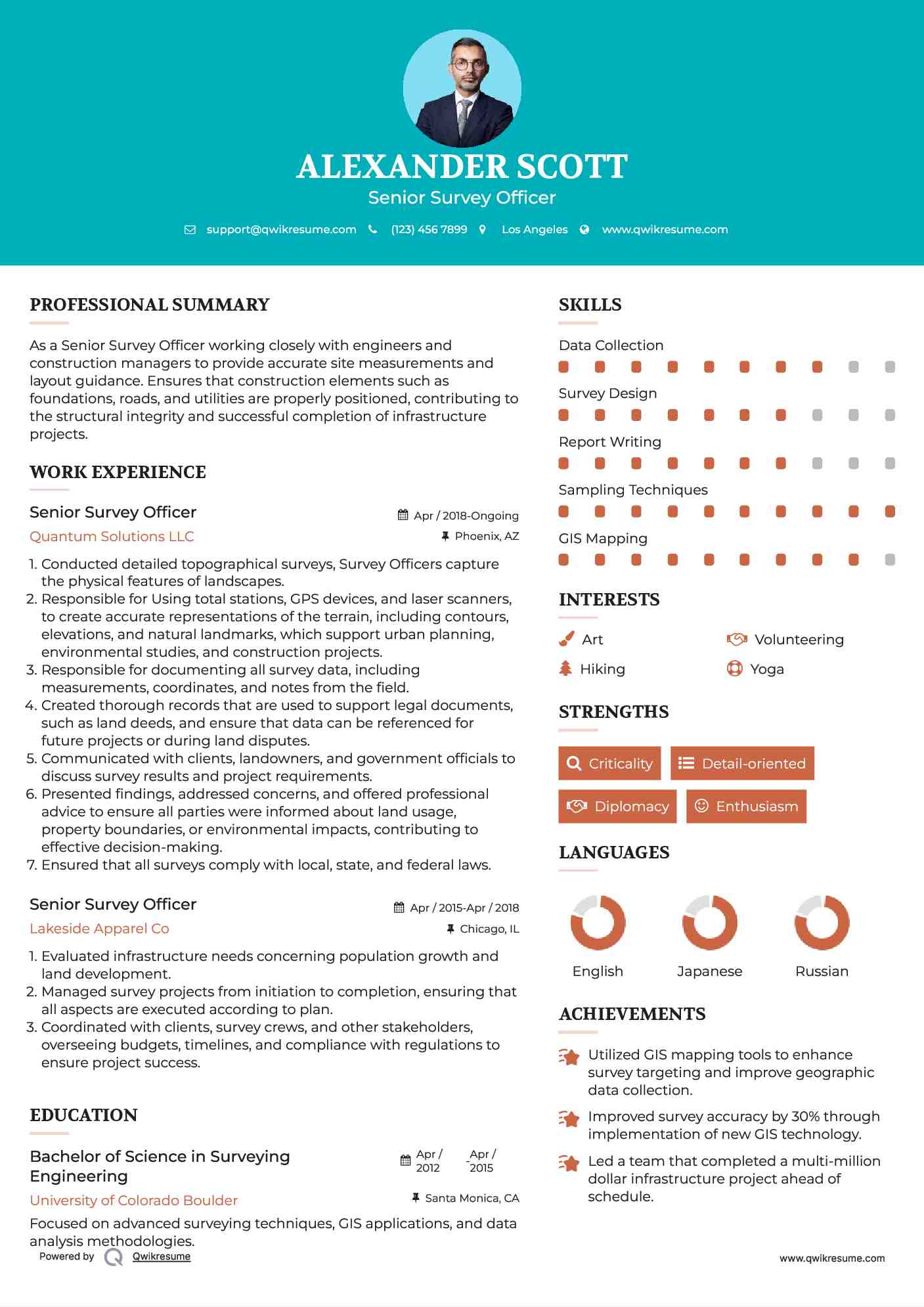 Senior  Survey Officer Resume Format