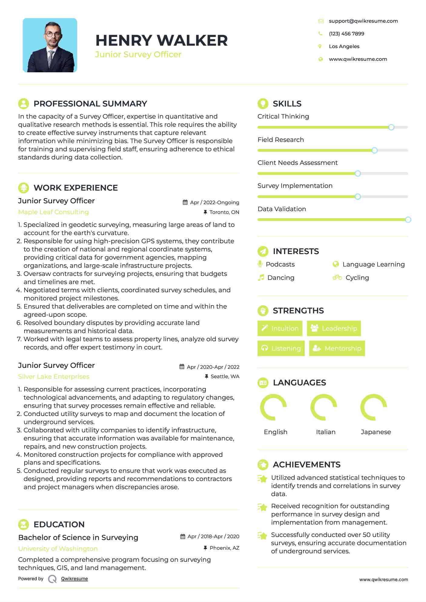 Junior Survey Officer Resume Format