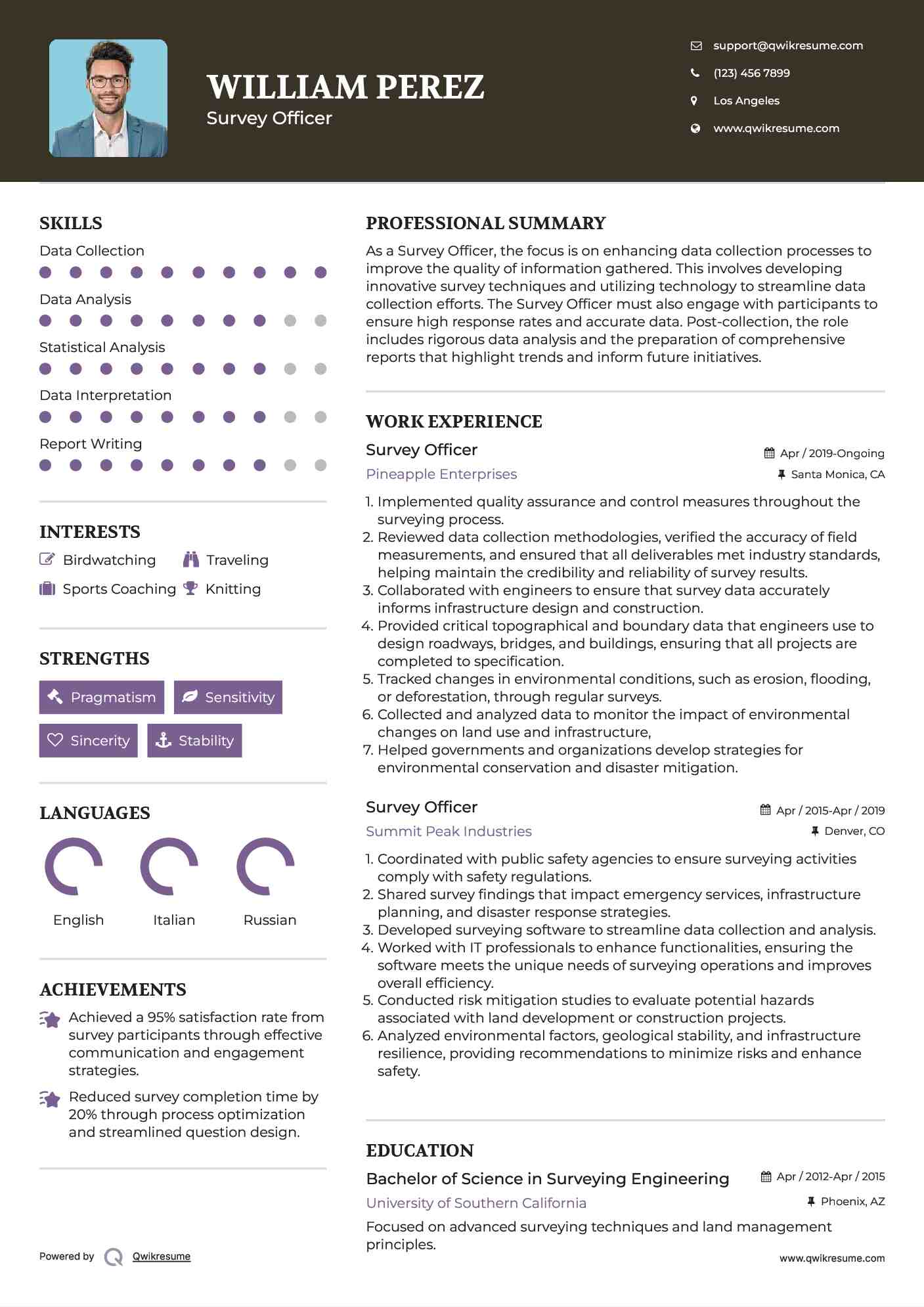 Survey Officer Resume Sample