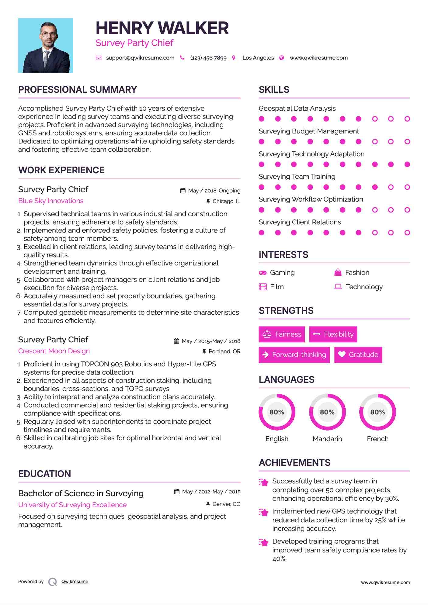 Survey Party Chief Resume Model